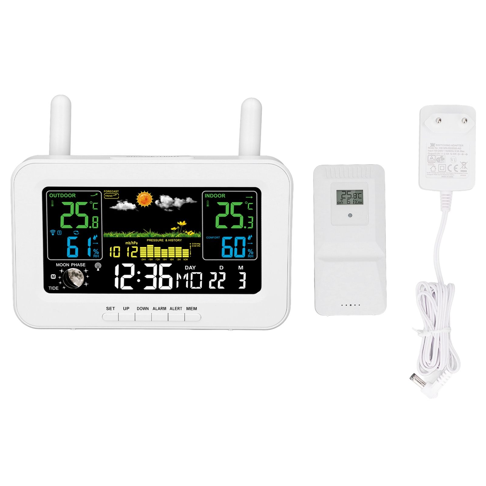 Indoor Outdoor Weather Wireless Station Thermometer Color Display Digital view 3