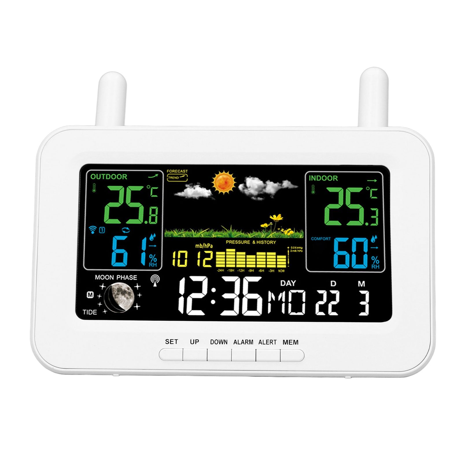 Indoor Outdoor Weather Wireless Station Thermometer Color Display Digital view 9