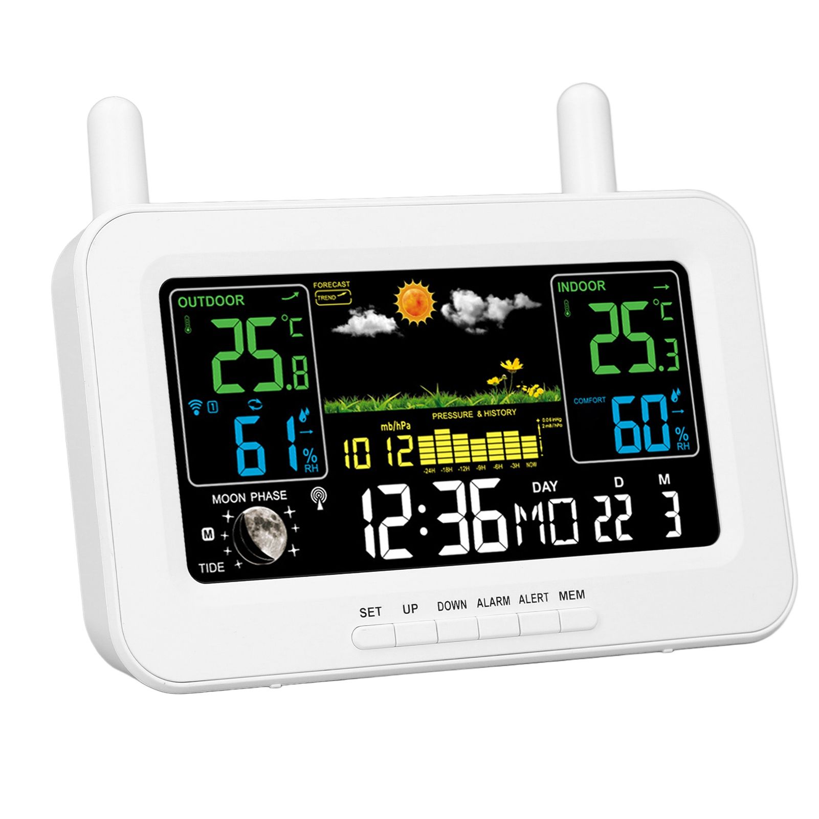 Indoor Outdoor Weather Wireless Station Thermometer Color Display Digital view 10