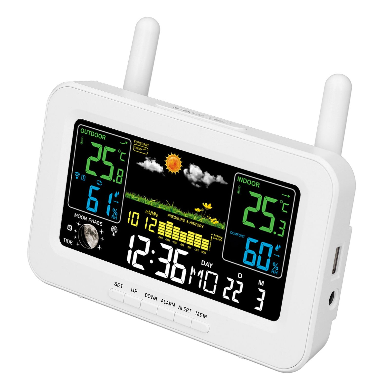 Indoor Outdoor Weather Wireless Station Thermometer Color Display Digital view 12