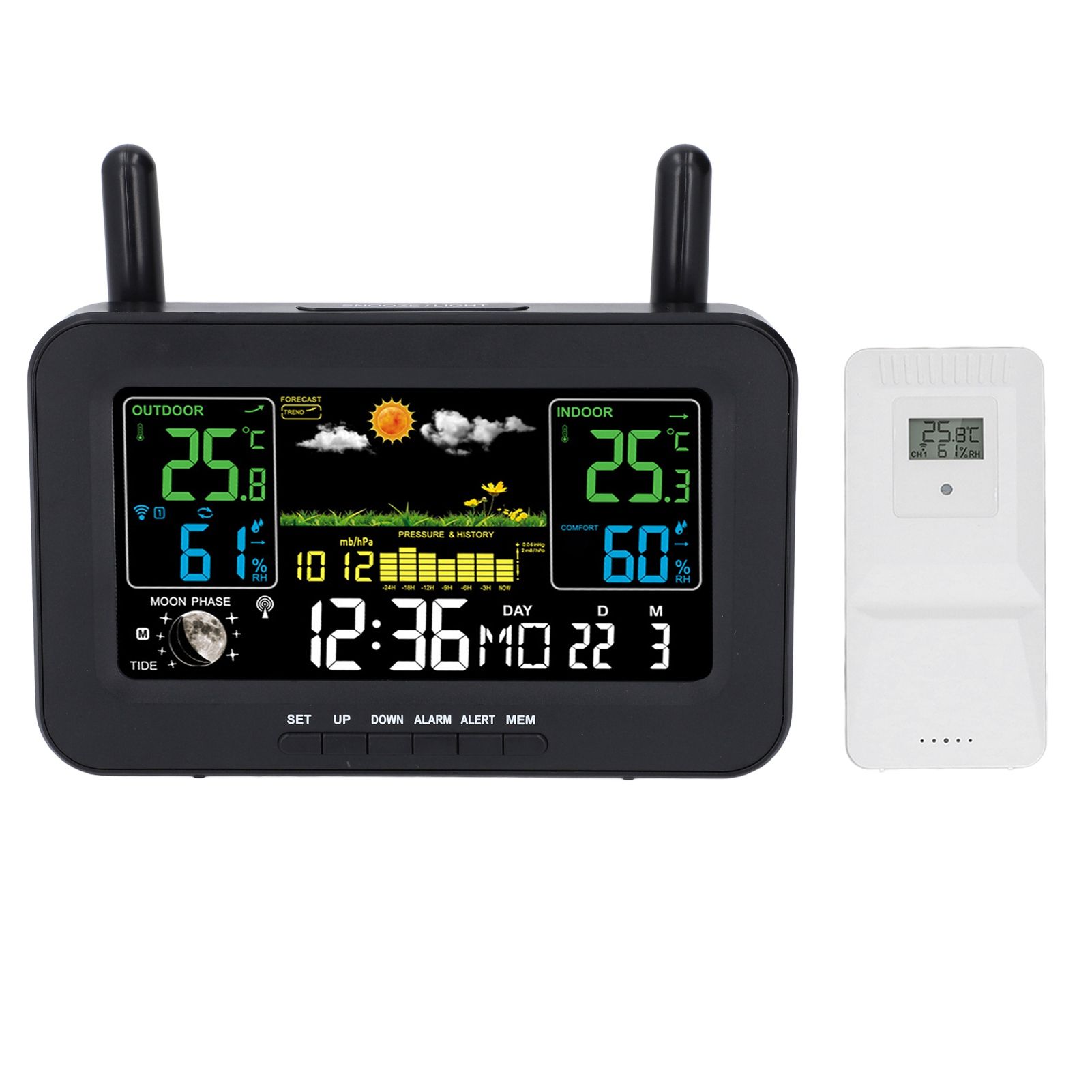 Indoor Outdoor Weather Wireless Station Thermometer Color Display Digital