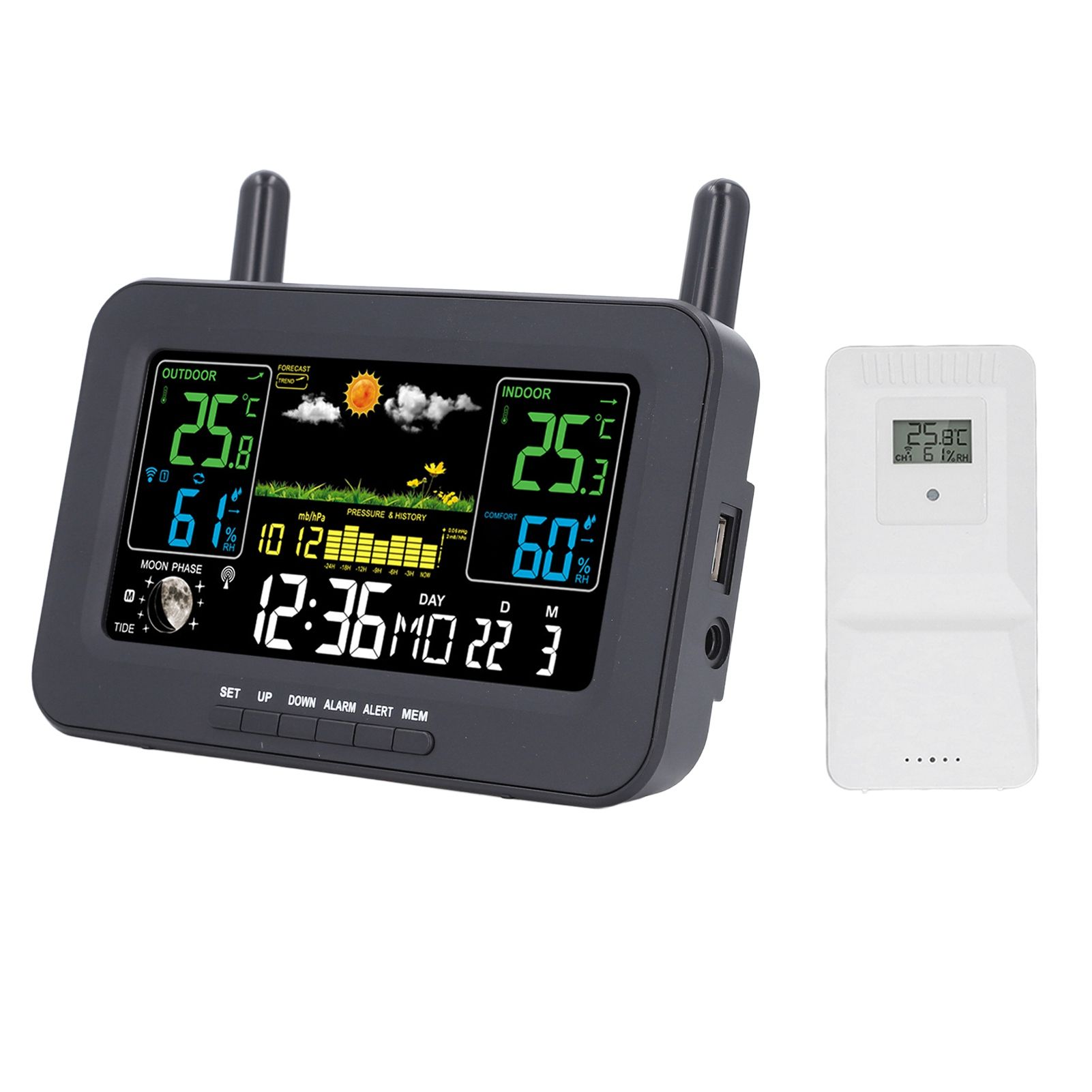 Indoor Outdoor Weather Wireless Station Thermometer Color Display Digital view 6