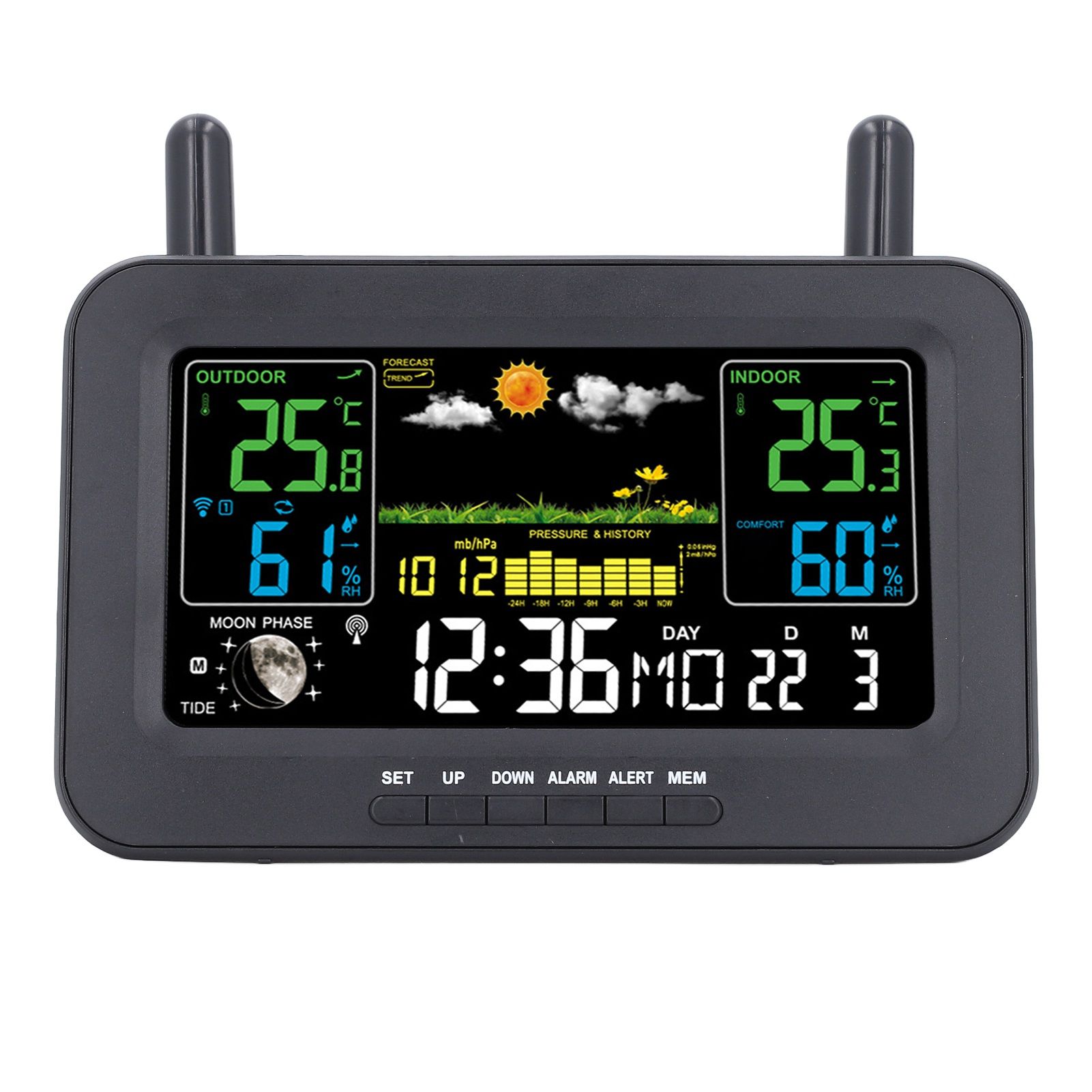 Indoor Outdoor Weather Wireless Station Thermometer Color Display Digital view 9