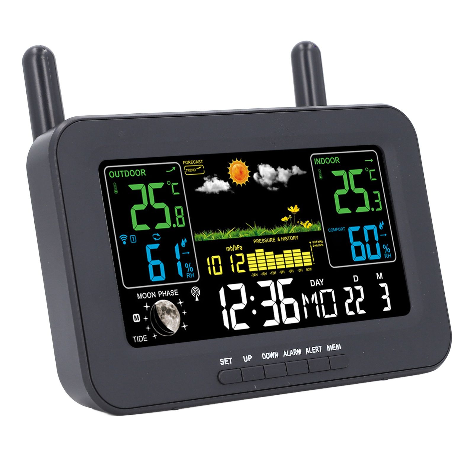 Indoor Outdoor Weather Wireless Station Thermometer Color Display Digital view 11