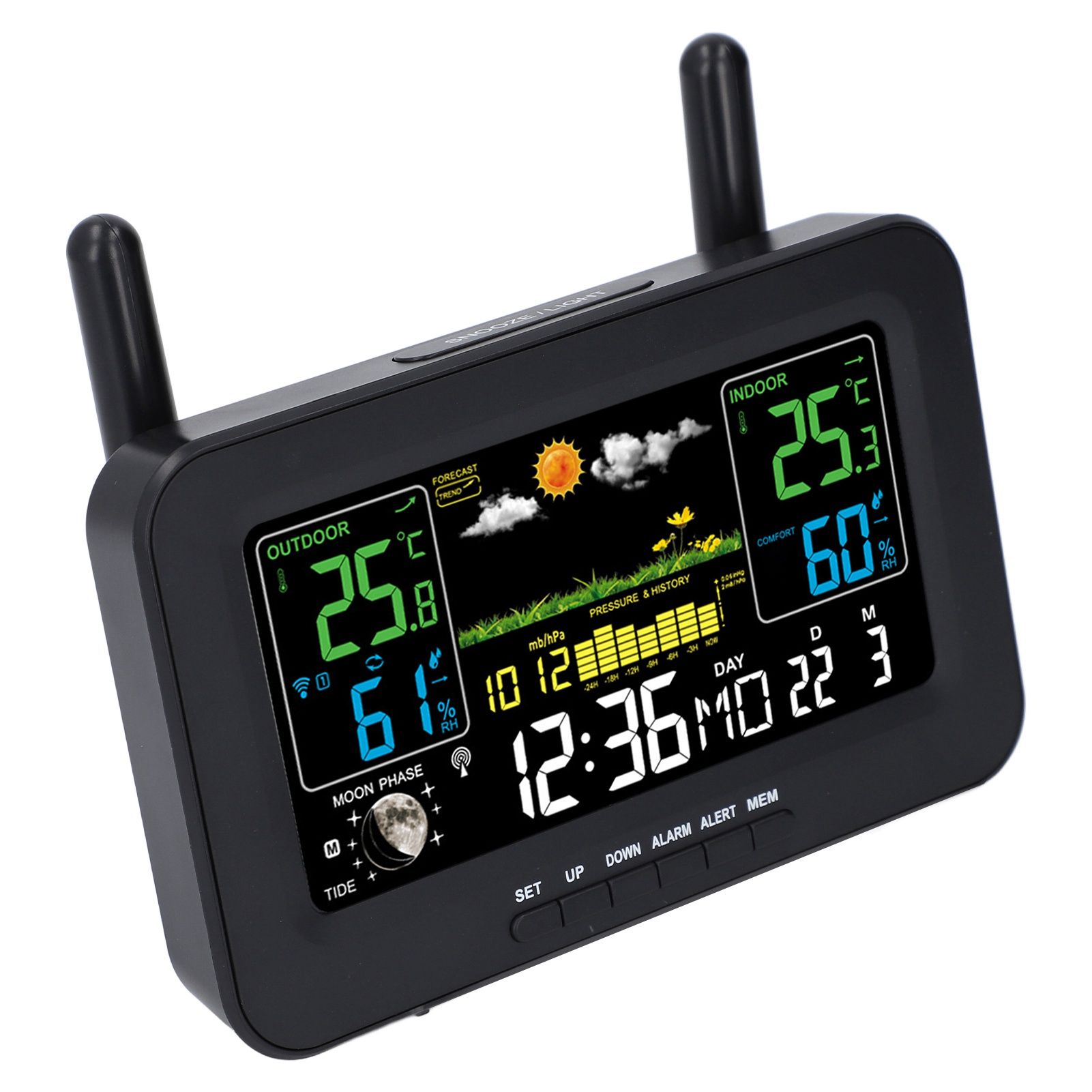 Indoor Outdoor Weather Wireless Station Thermometer Color Display Digital view 12