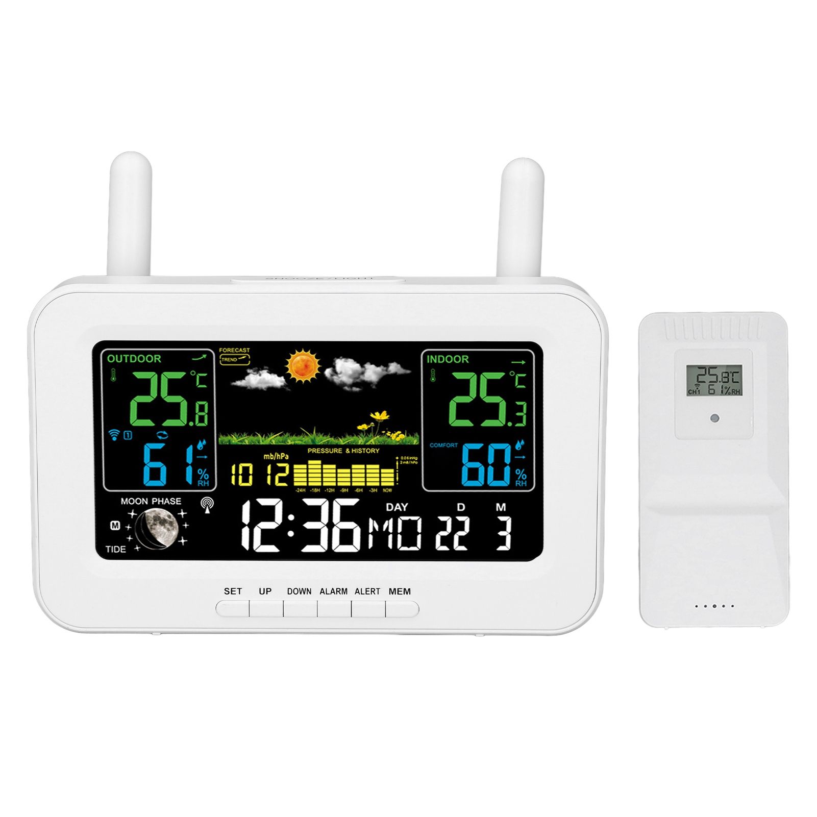 Indoor Outdoor Weather Wireless Station Thermometer Color Display Digital — image 1