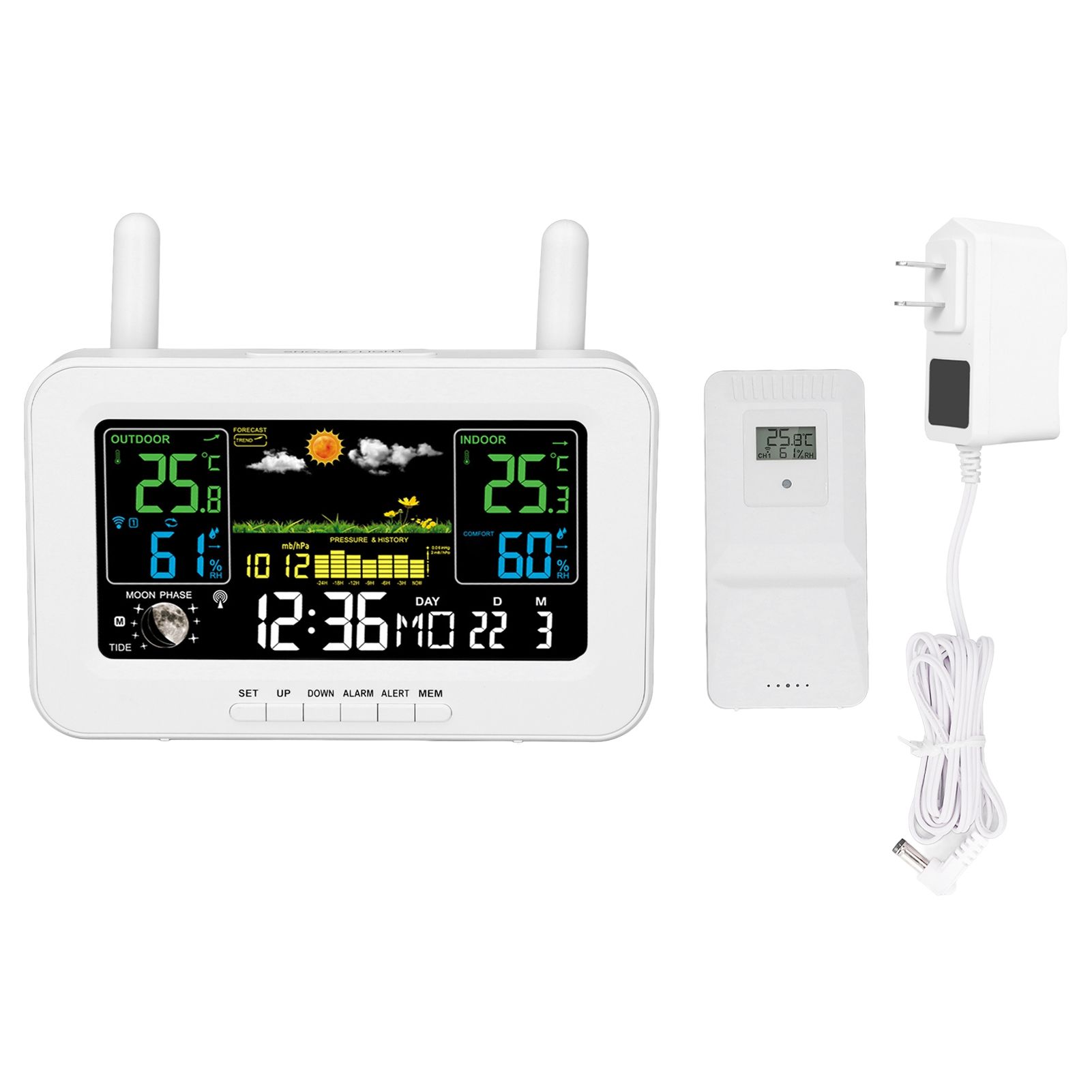 Indoor Outdoor Weather Wireless Station Thermometer Color Display Digital view 3