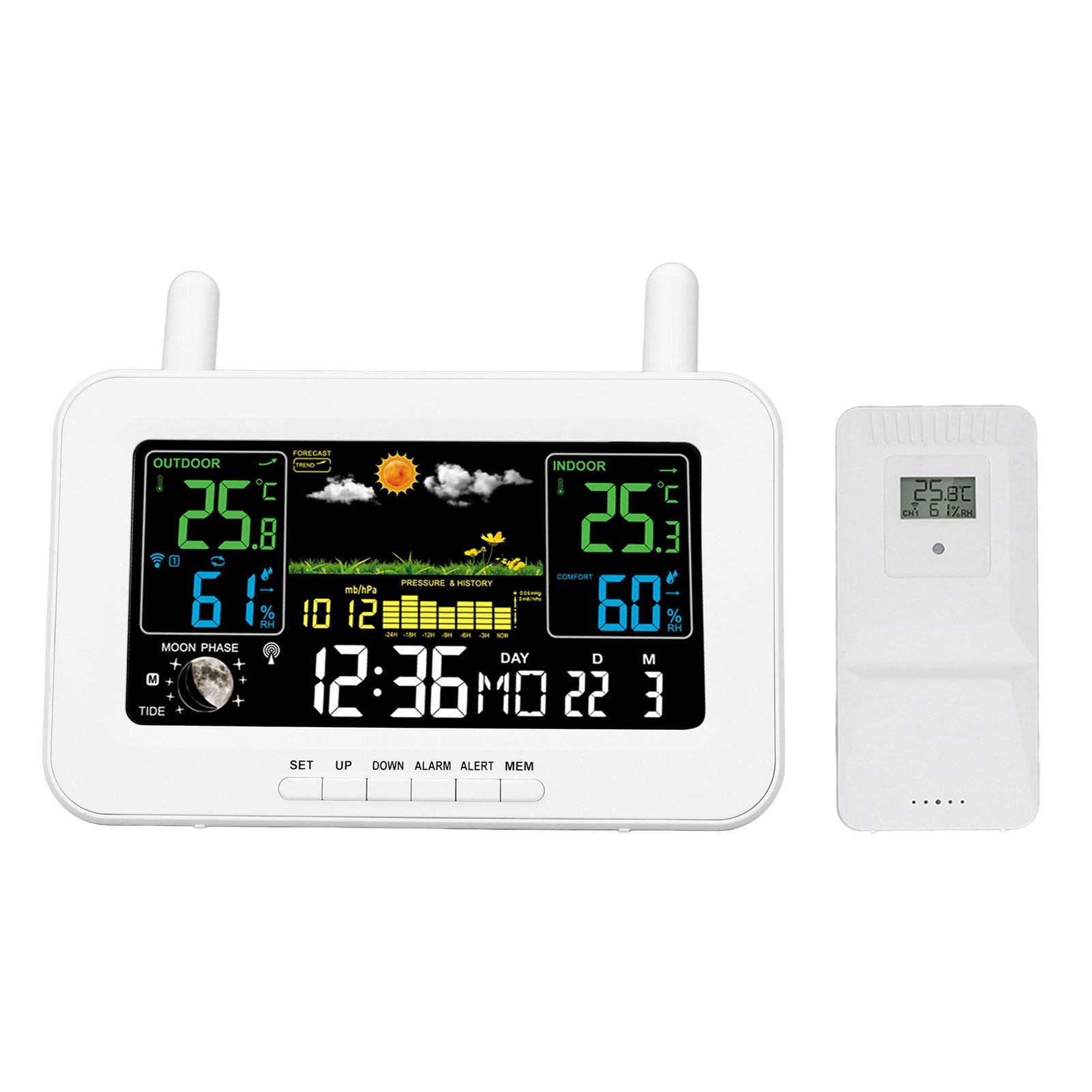 Indoor Outdoor Weather Wireless Station Thermometer Color Display Digital view 4