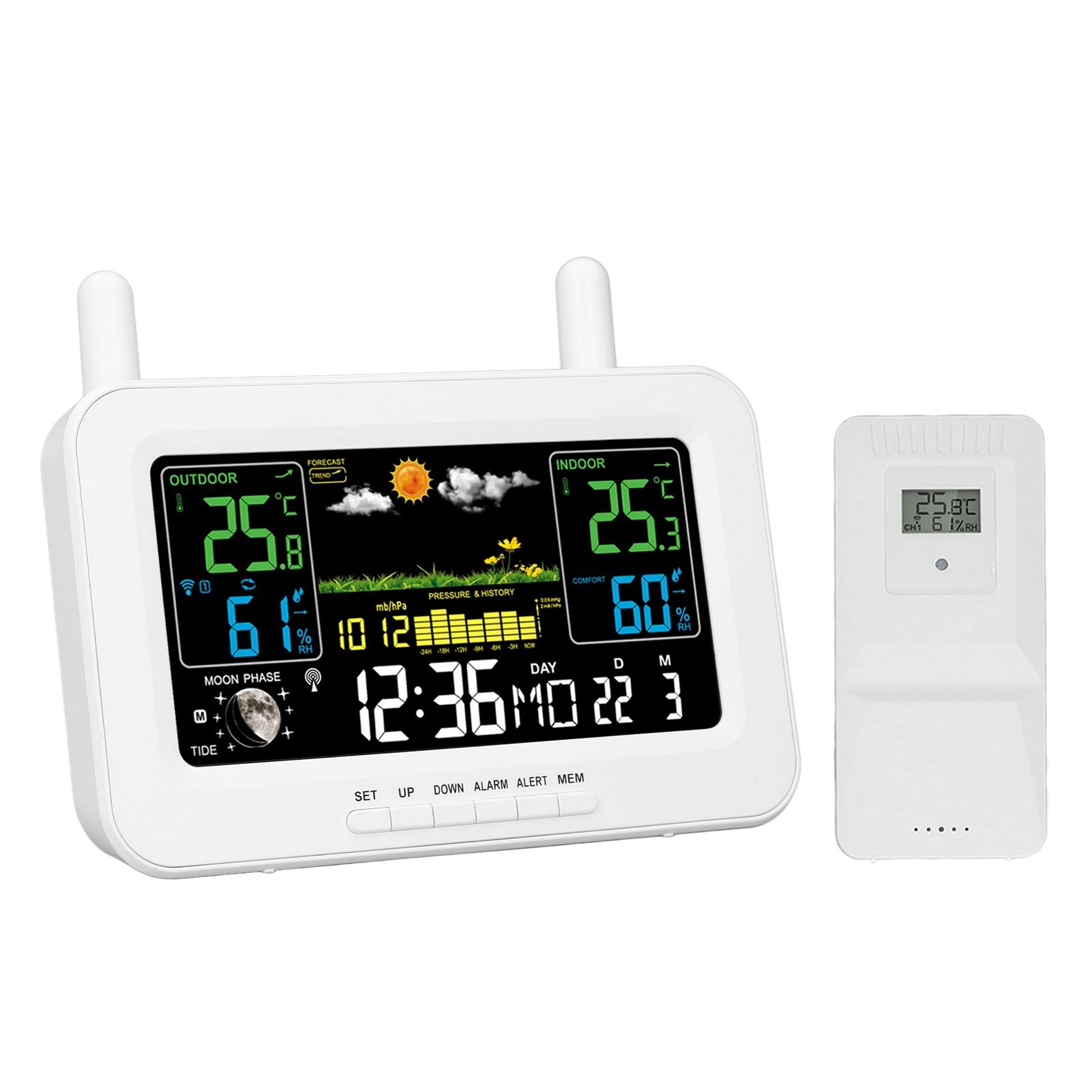 Indoor Outdoor Weather Wireless Station Thermometer Color Display Digital view 6
