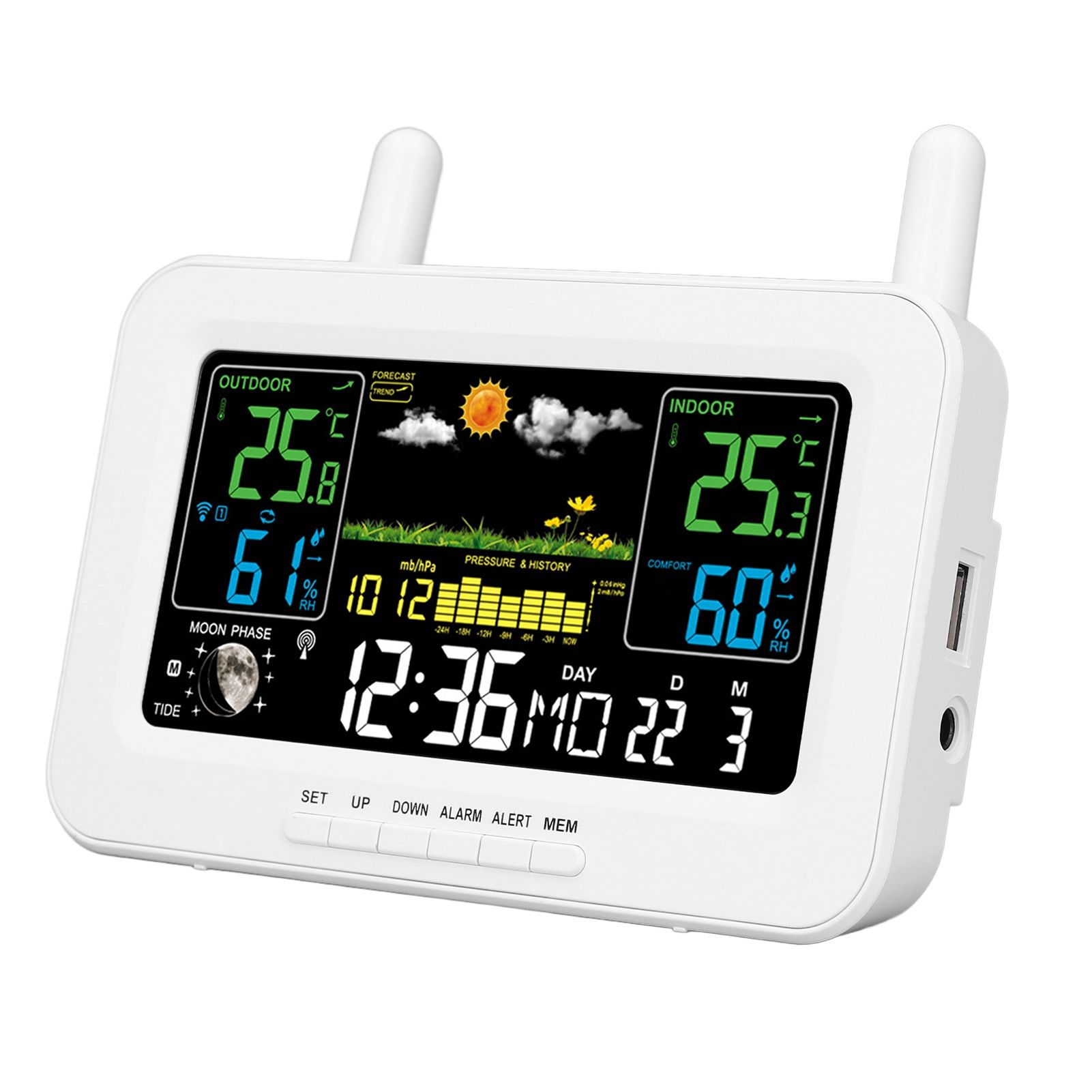 Indoor Outdoor Weather Wireless Station Thermometer Color Display Digital view 11