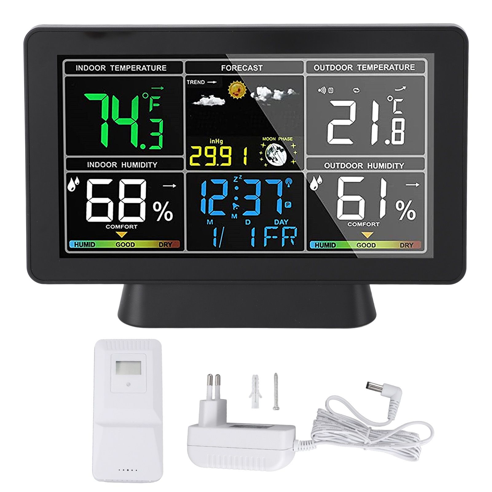 7.5in Wireless Indoor Outdoor Thermometer Adjustable Backlight Color Display view 3