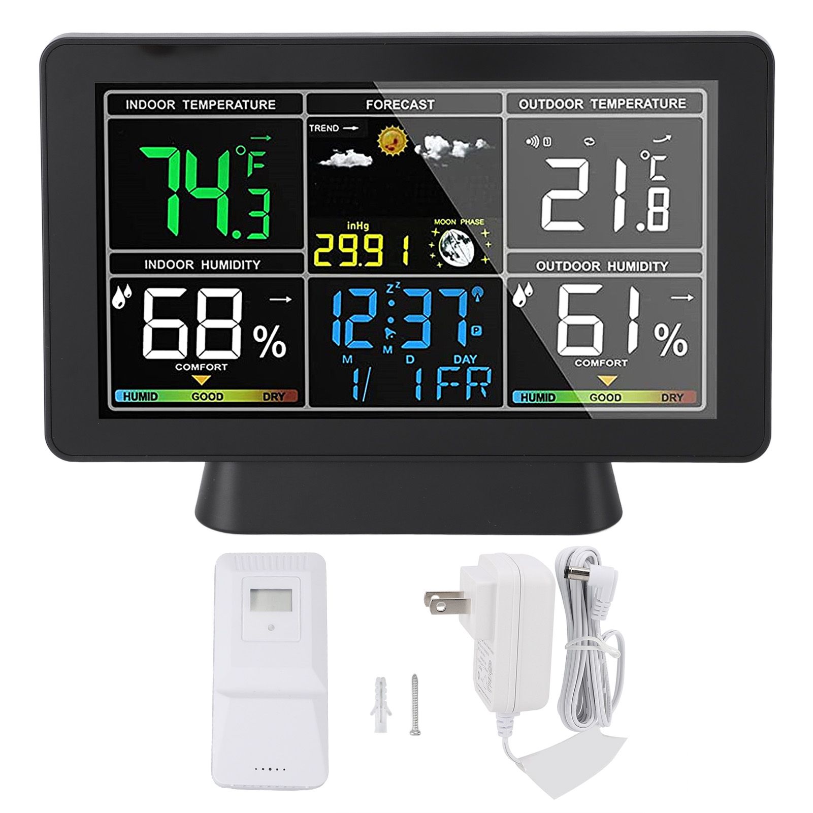 7.5in Wireless Indoor Outdoor Thermometer Adjustable Backlight Color Display view 3