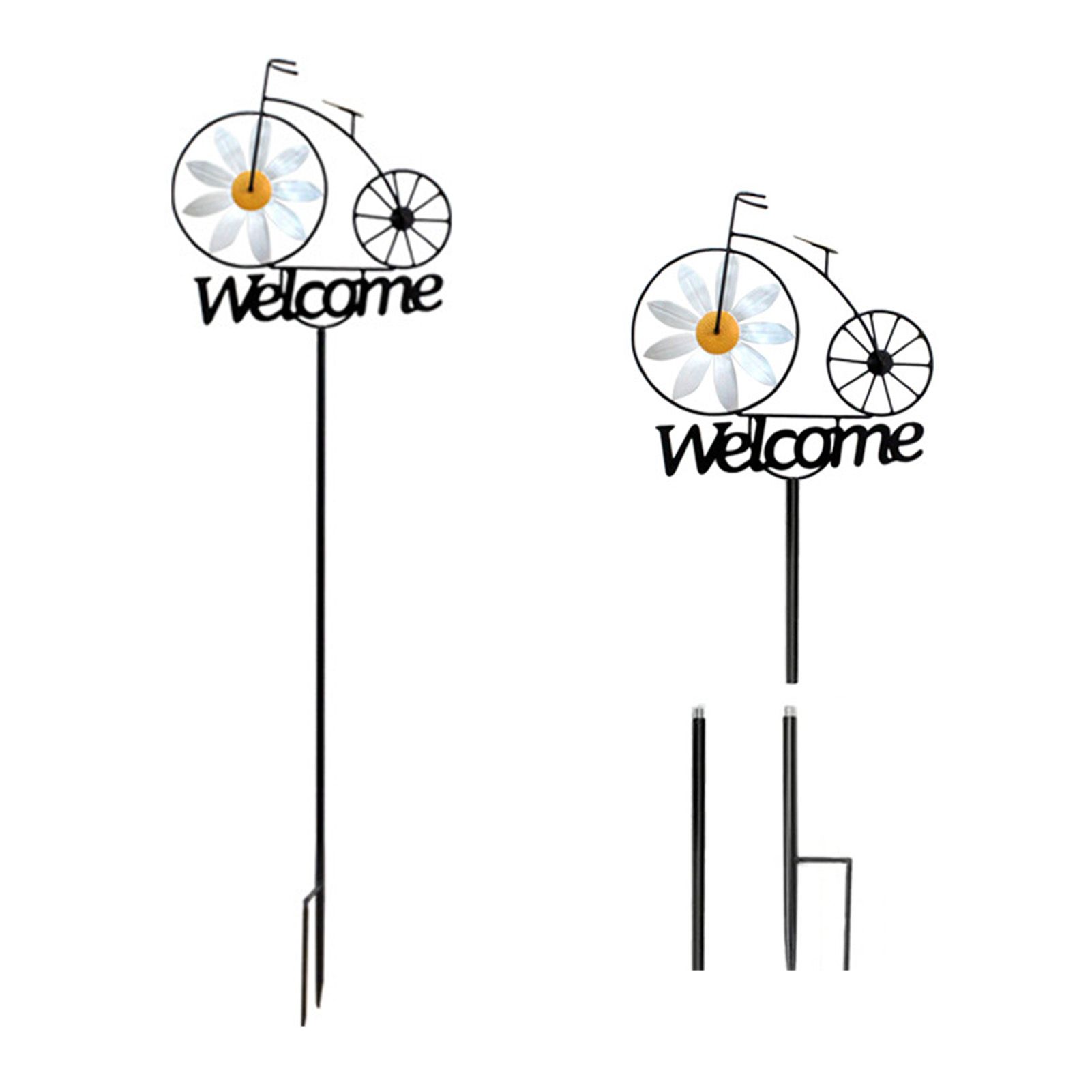 Garden Windmill Rustic Iron Stake Flower Windmill Welcome Yard Sign view 3