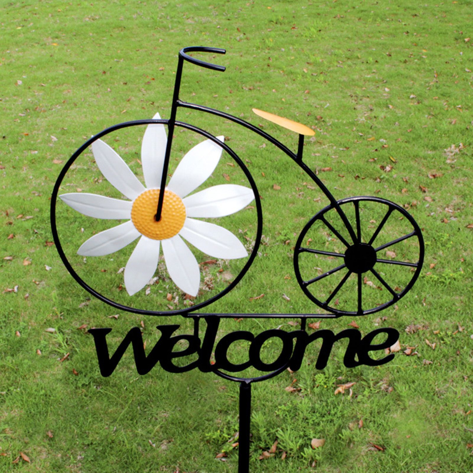 Garden Windmill Rustic Iron Stake Flower Windmill Welcome Yard Sign view 5