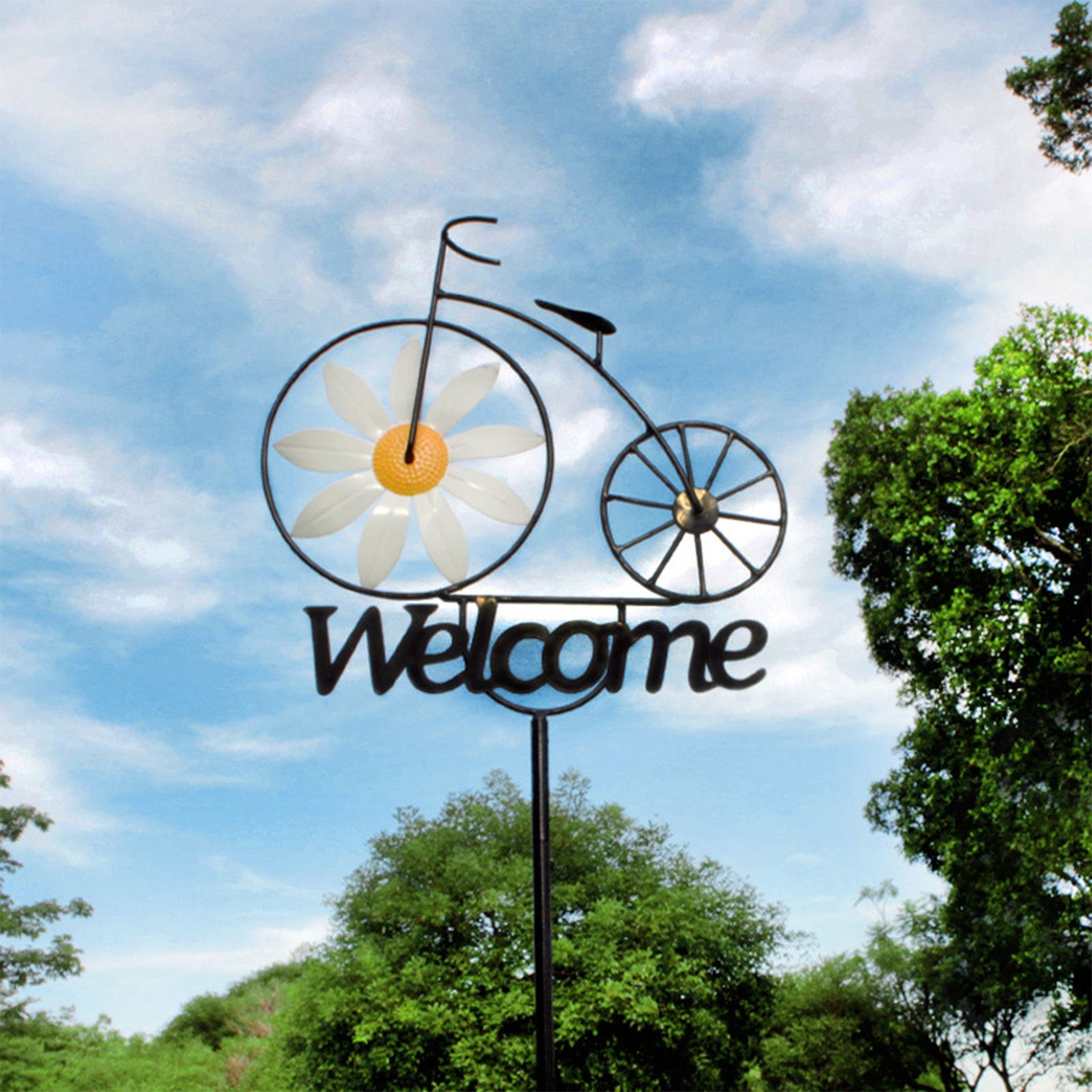 Garden Windmill Rustic Iron Stake Flower Windmill Welcome Yard Sign view 6