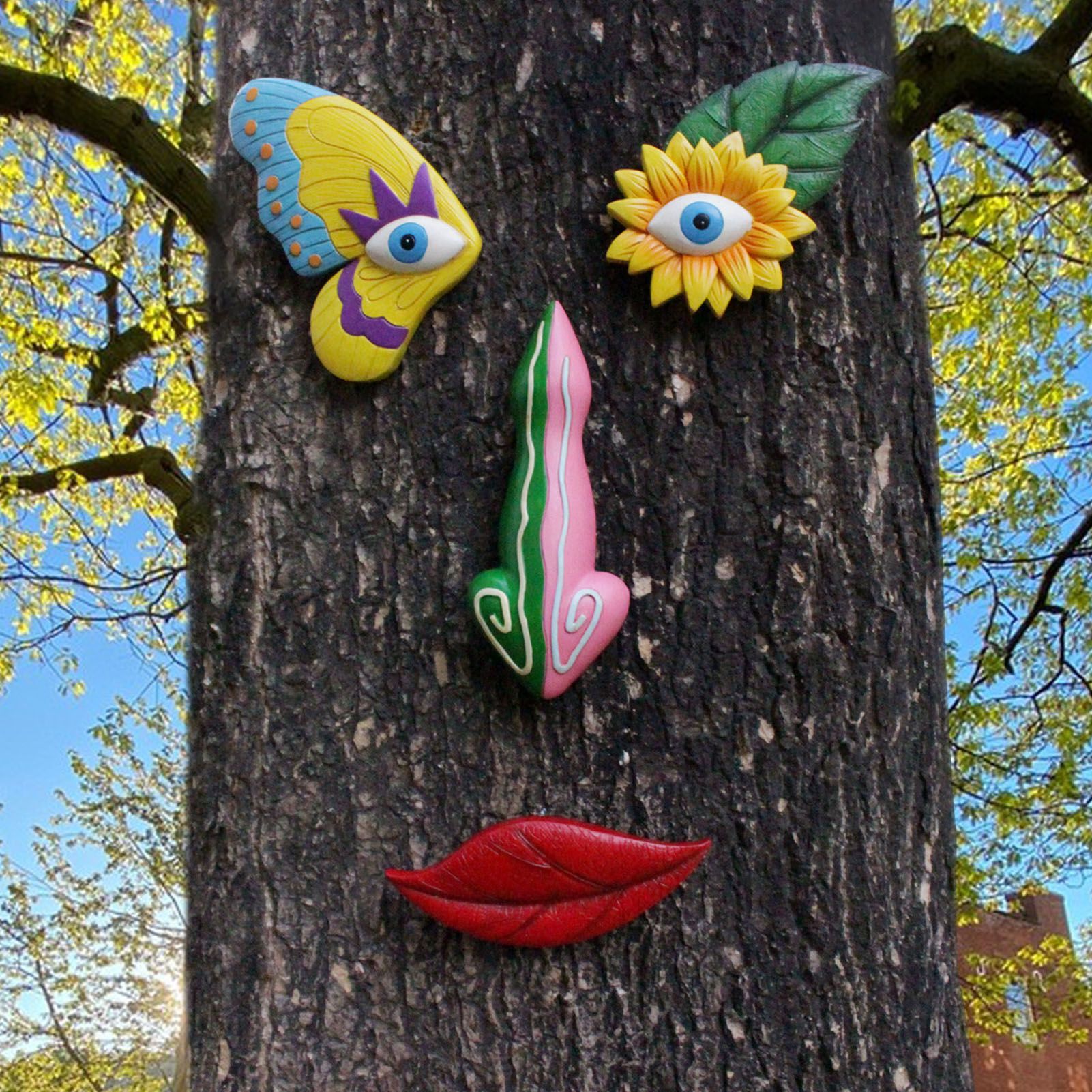 Tree Faces Decor Outdoor Cute Colorful Butterfly Funny Resin Tree Decorations view 8