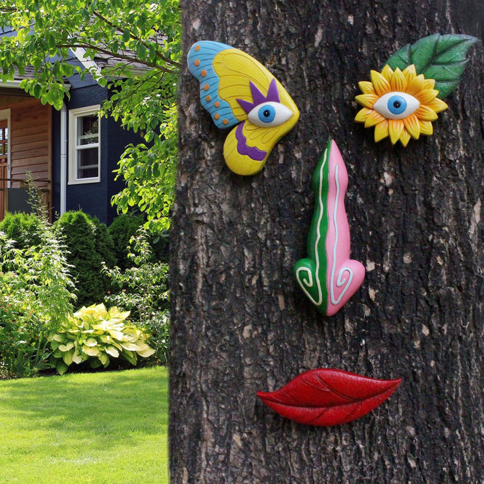 Tree Faces Decor Outdoor Cute Colorful Butterfly Funny Resin Tree Decorations view 9