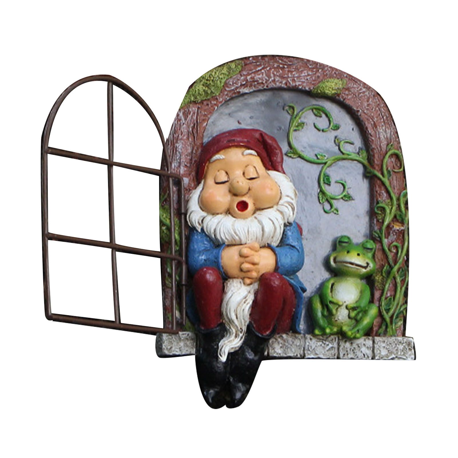 Tree Gnome Statue Sleeping Dwarf and Frog Decoration Outdoor Garden Resin view 3
