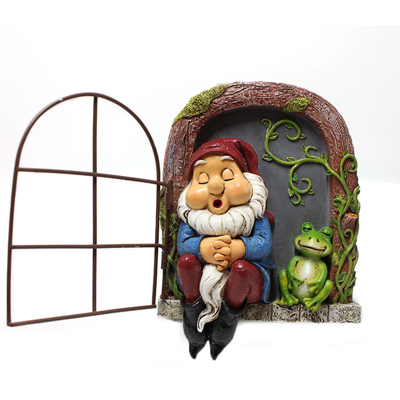 Tree Gnome Statue Sleeping Dwarf and Frog Decoration Outdoor Garden Resin view 4