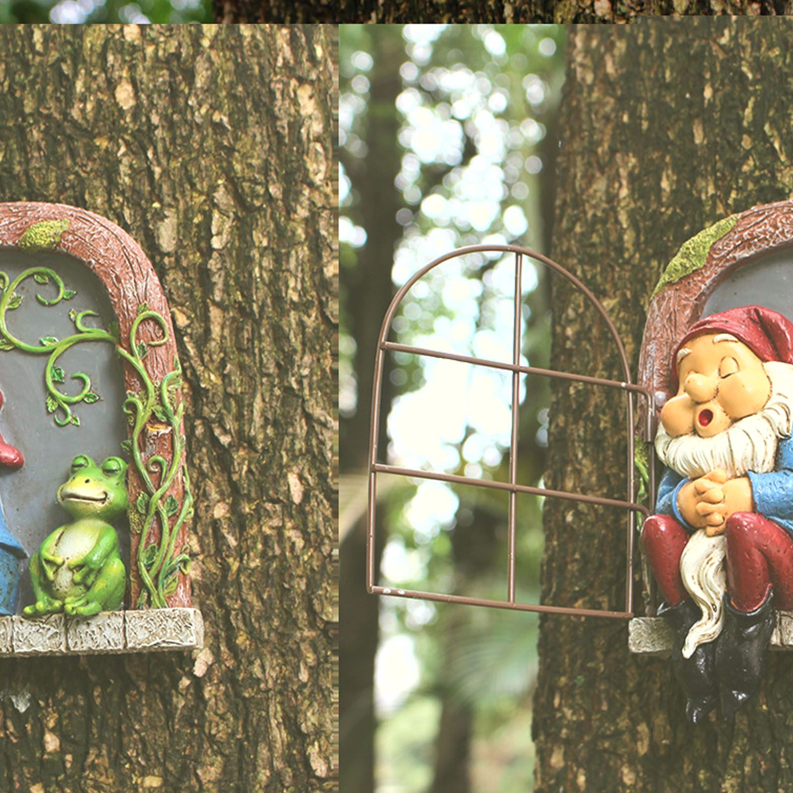 Tree Gnome Statue Sleeping Dwarf and Frog Decoration Outdoor Garden Resin view 8