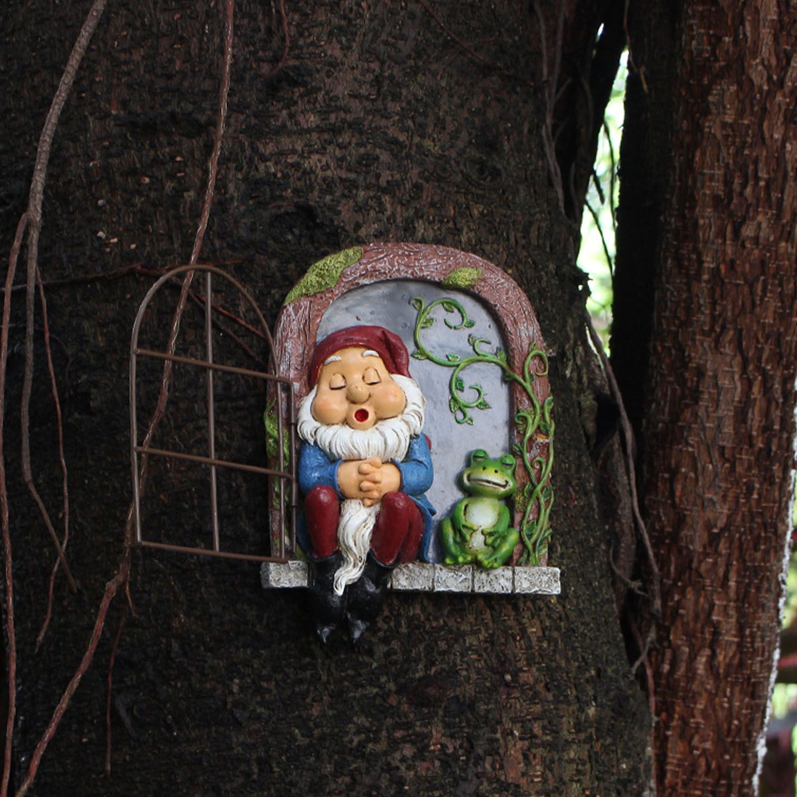Tree Gnome Statue Sleeping Dwarf and Frog Decoration Outdoor Garden Resin view 9