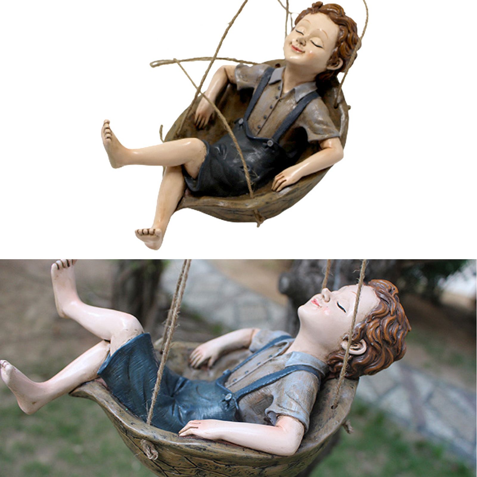 Swing Statue Tree Hanging Ornament Sleeping Boy Look Swinging Figurine view 4