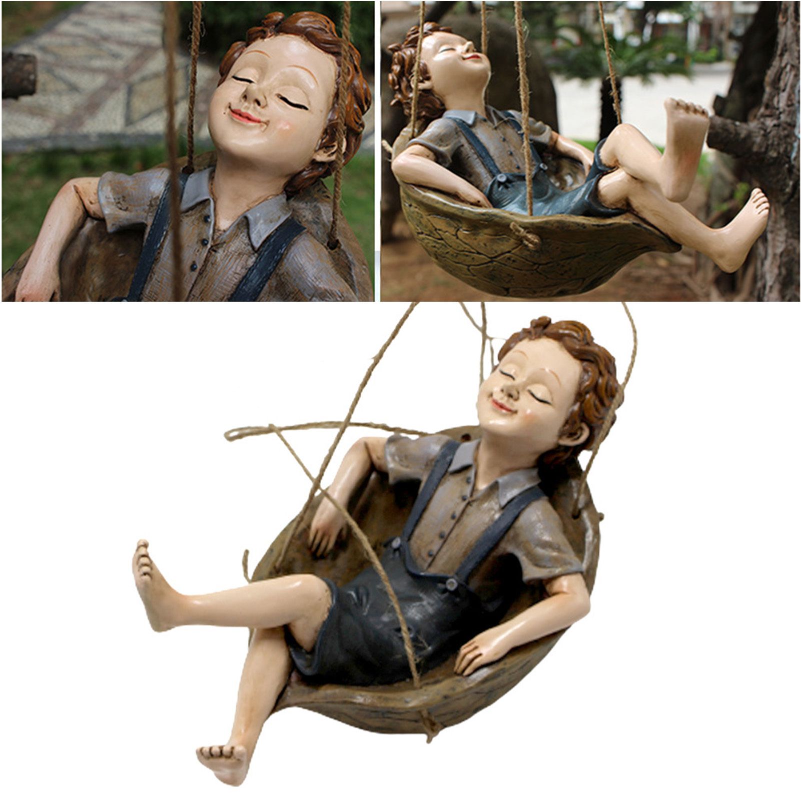 Swing Statue Tree Hanging Ornament Sleeping Boy Look Swinging Figurine view 6
