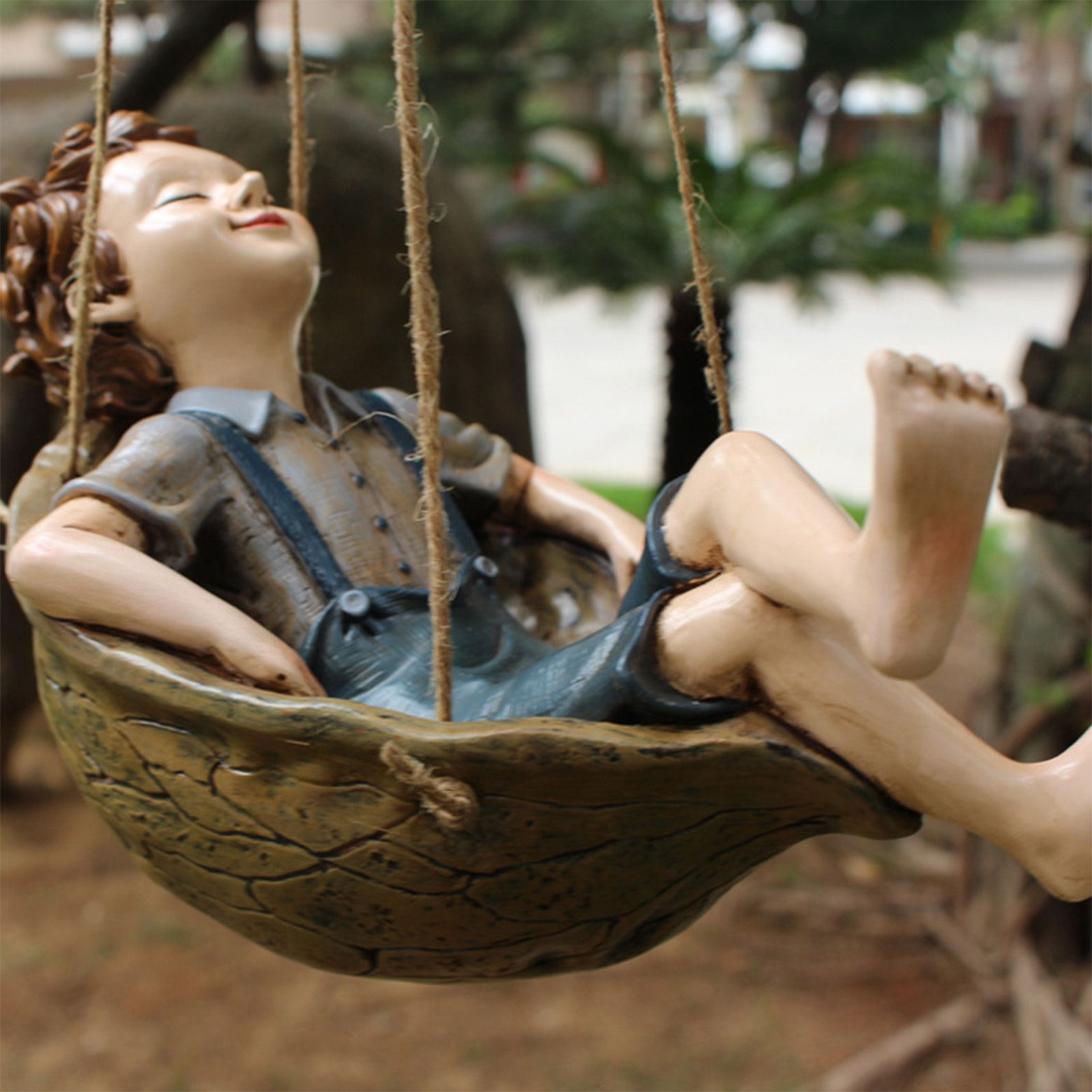Swing Statue Tree Hanging Ornament Sleeping Boy Look Swinging Figurine view 7