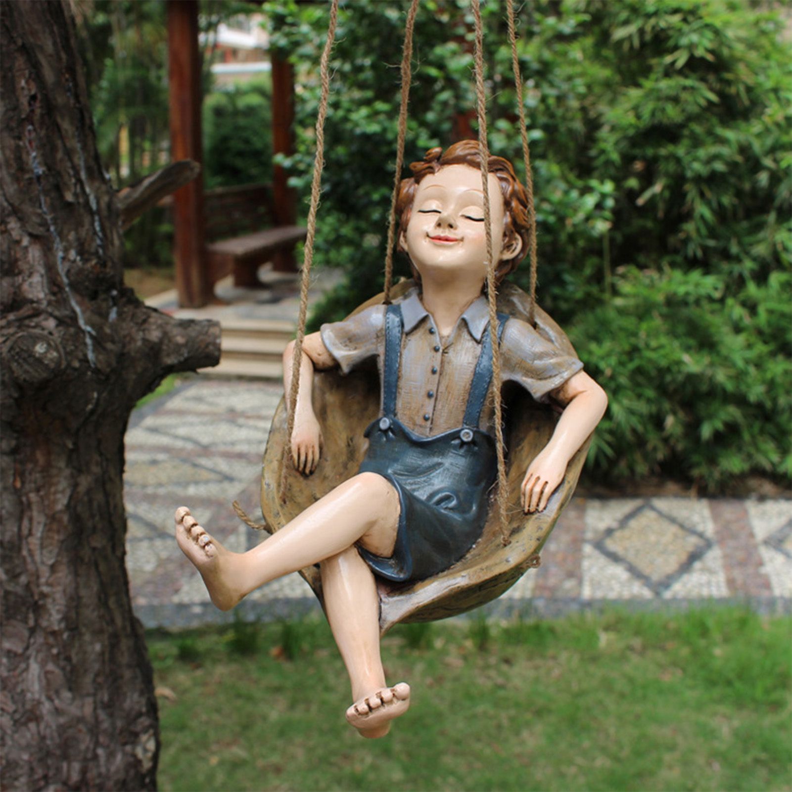 Swing Statue Tree Hanging Ornament Sleeping Boy Look Swinging Figurine view 8
