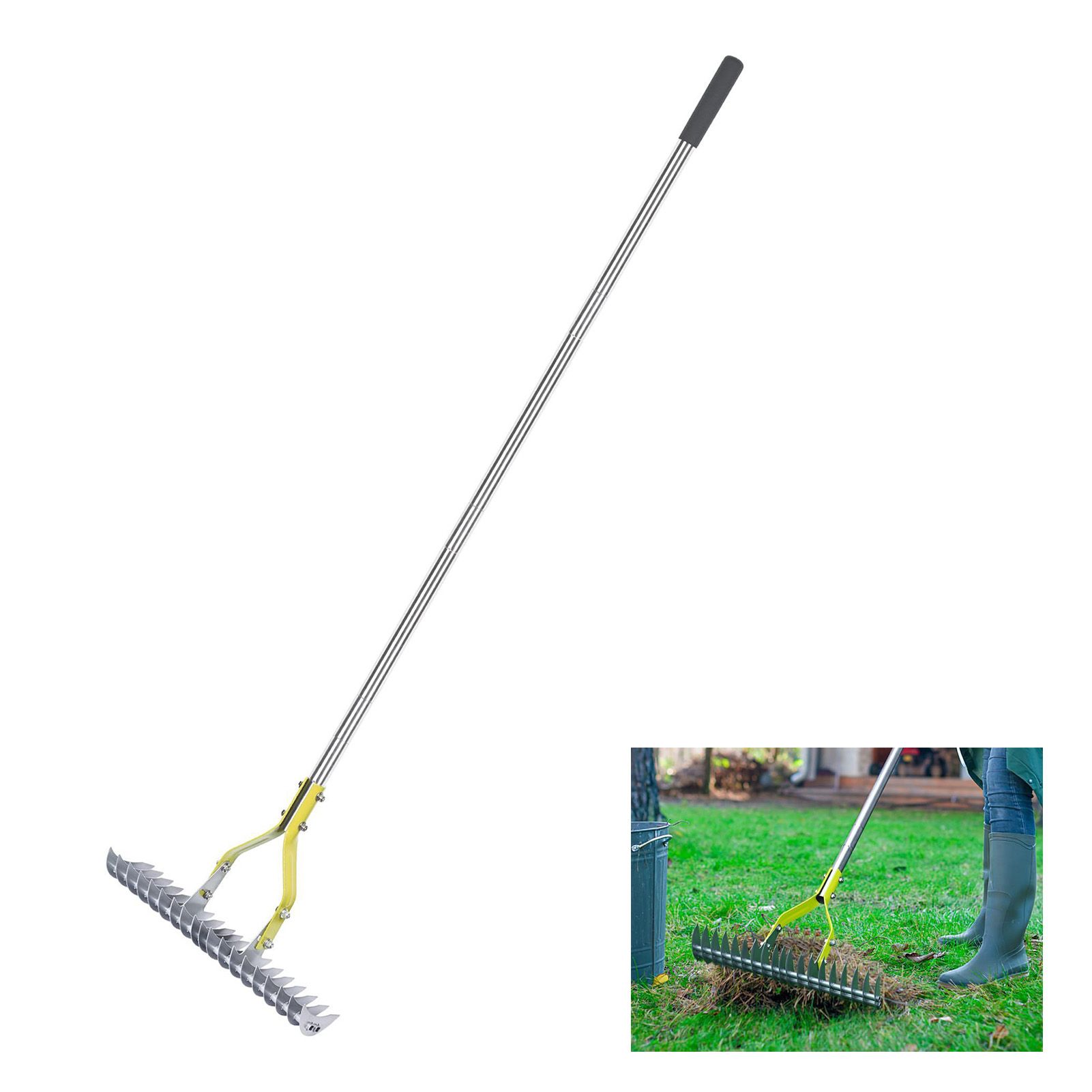 Thatch Rake 15in Wide Stainless Steel High Efficiency Ergonomic Dead Grass view 6
