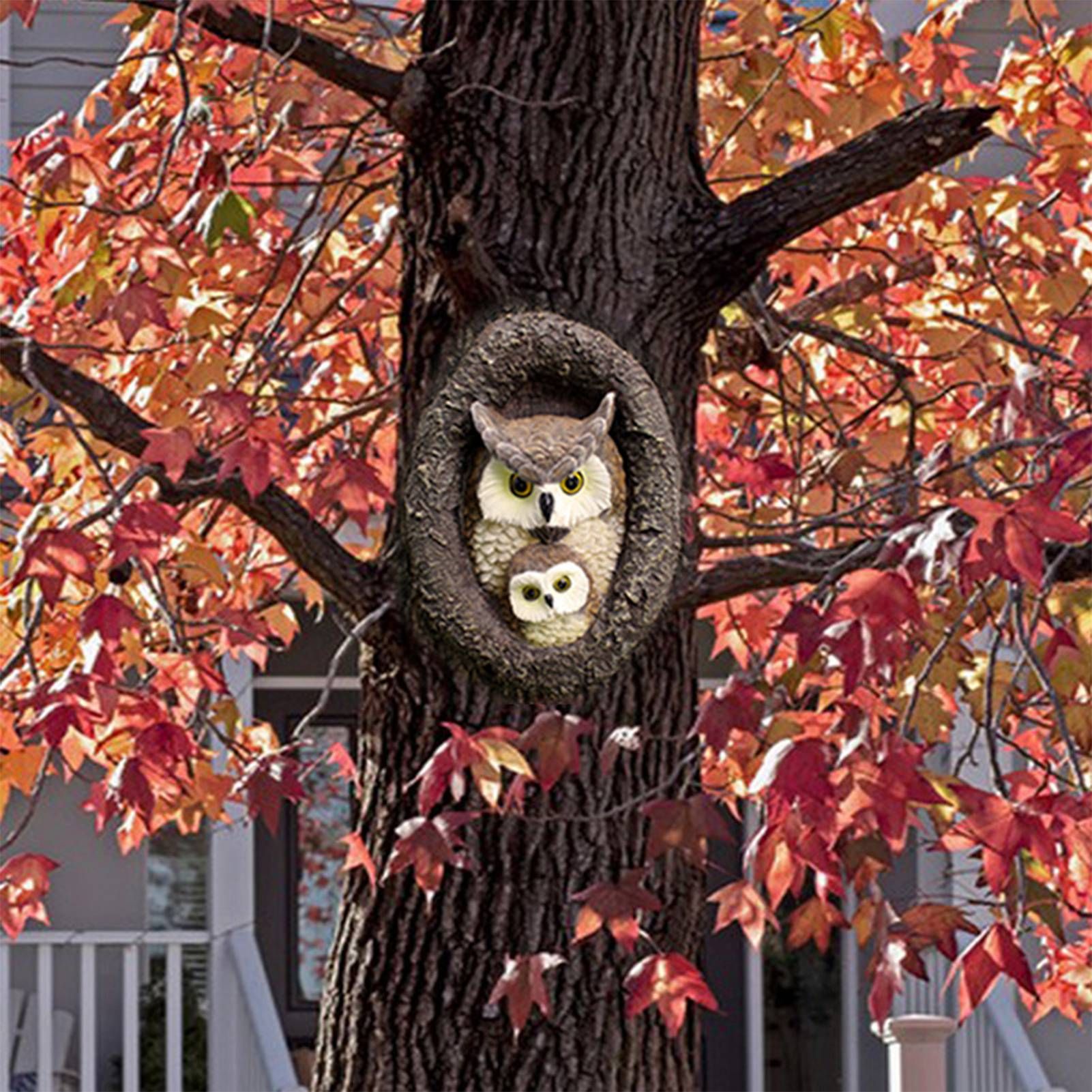 Owl Tree Hugger Outdoor Decor Whimsical Sculpture Garden Statue Yard Art view 9