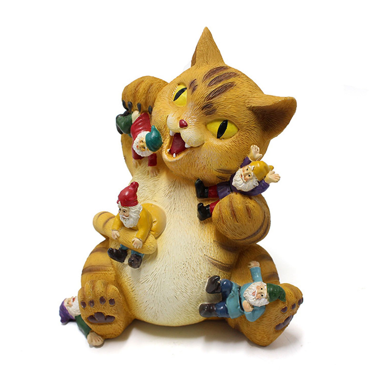 Cat and Dwarf Statue Sitting Cat Decor Figurine Resin Animal Ornament for Home view 3