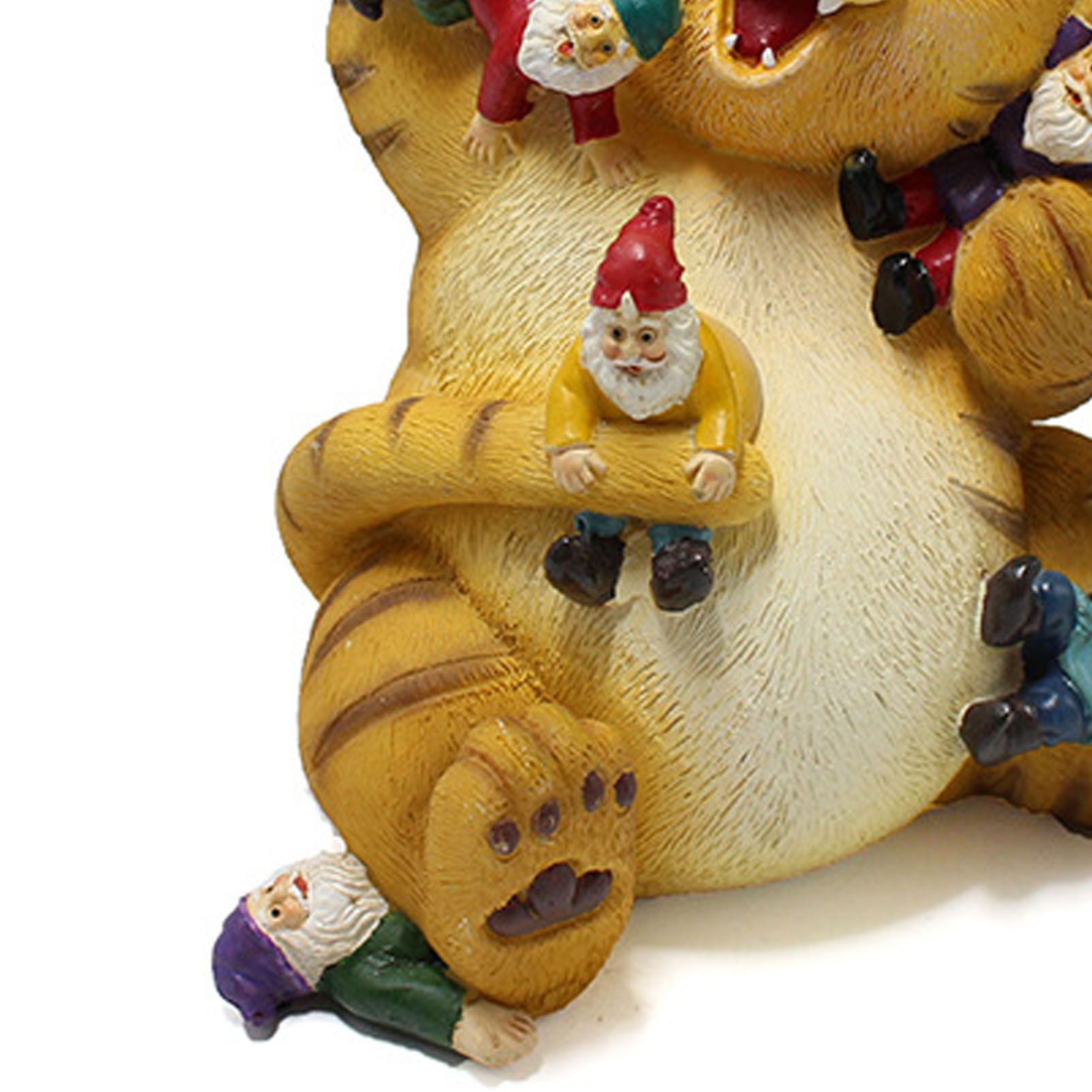 Cat and Dwarf Statue Sitting Cat Decor Figurine Resin Animal Ornament for Home view 5