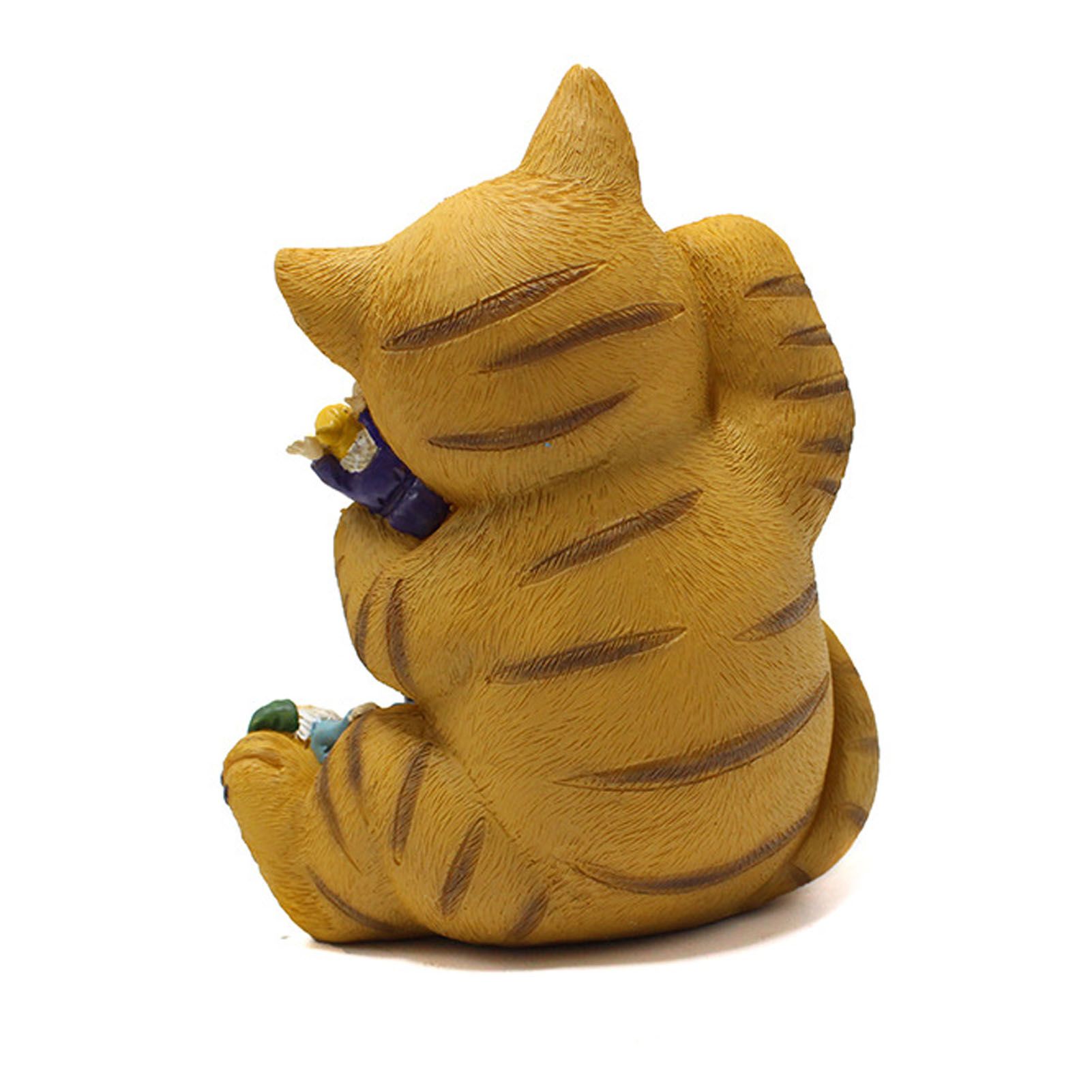 Cat and Dwarf Statue Sitting Cat Decor Figurine Resin Animal Ornament for Home view 6