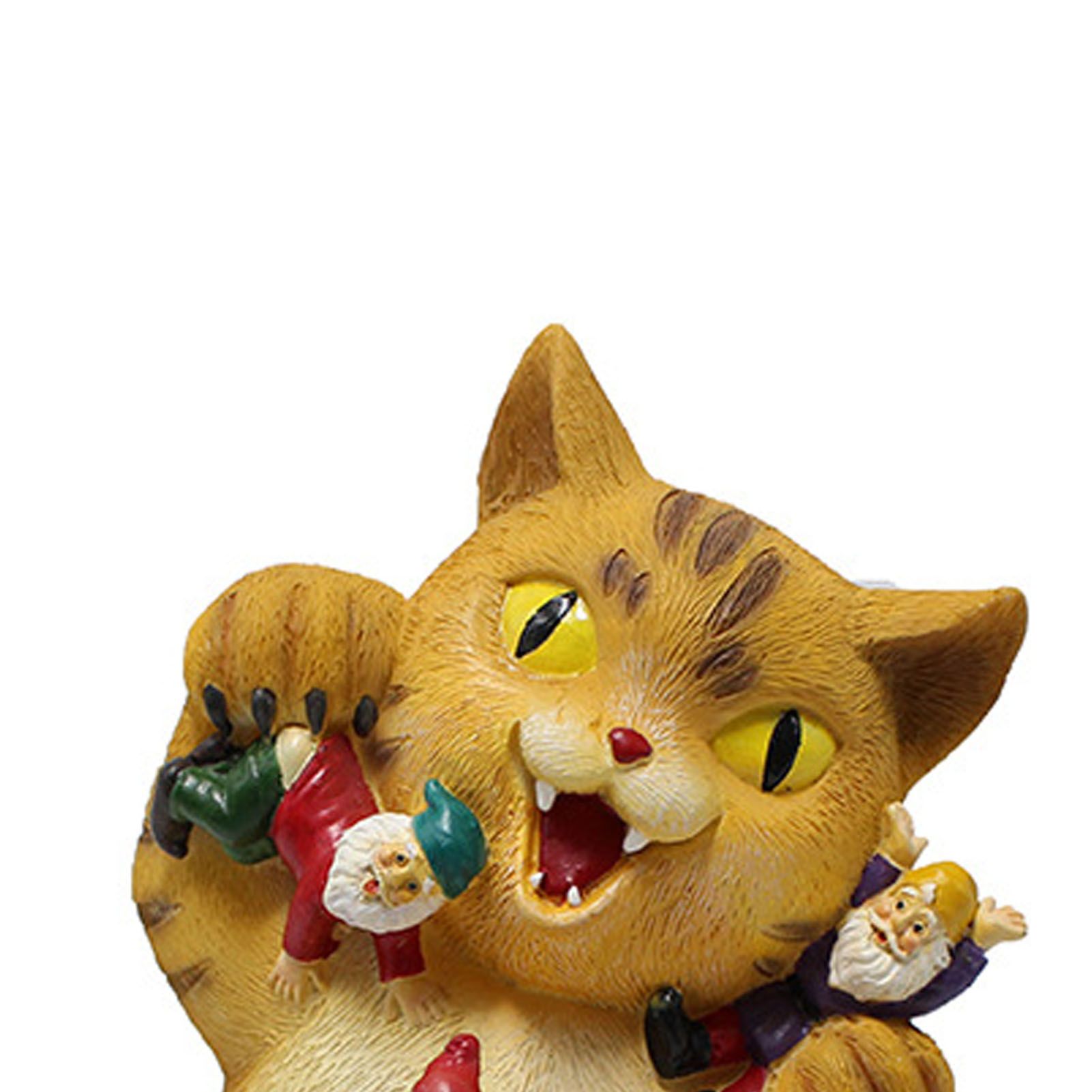 Cat and Dwarf Statue Sitting Cat Decor Figurine Resin Animal Ornament for Home view 7