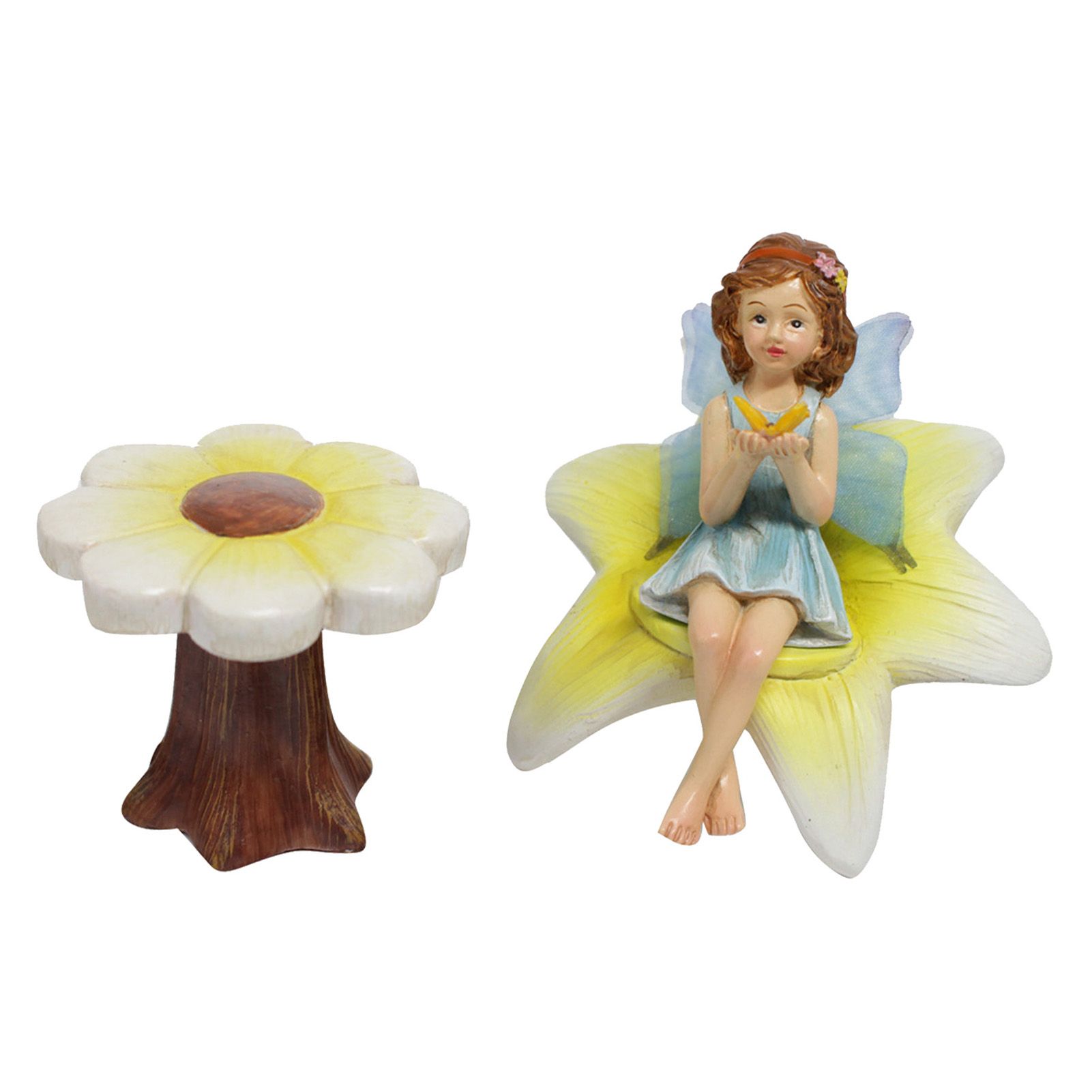 Flower Fairy Figurine with Flower Table and Chair Resin Exquisite Fairy Statue view 3