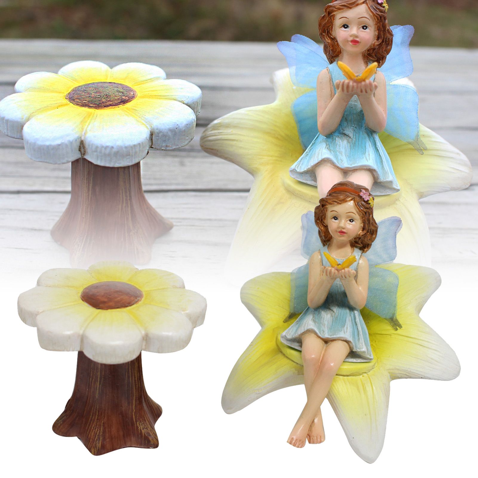 Flower Fairy Figurine with Flower Table and Chair Resin Exquisite Fairy Statue view 8