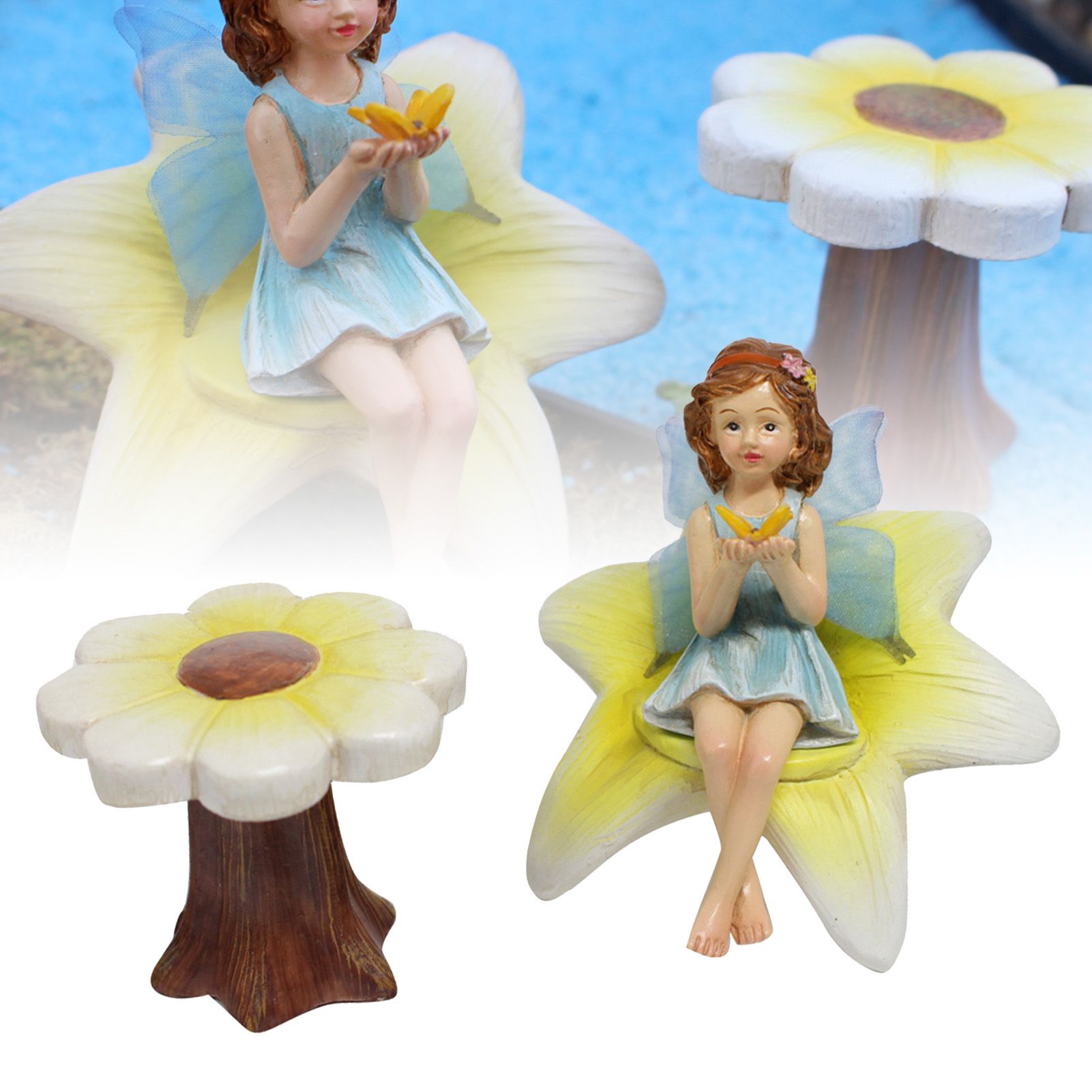 Flower Fairy Figurine with Flower Table and Chair Resin Exquisite Fairy Statue view 9