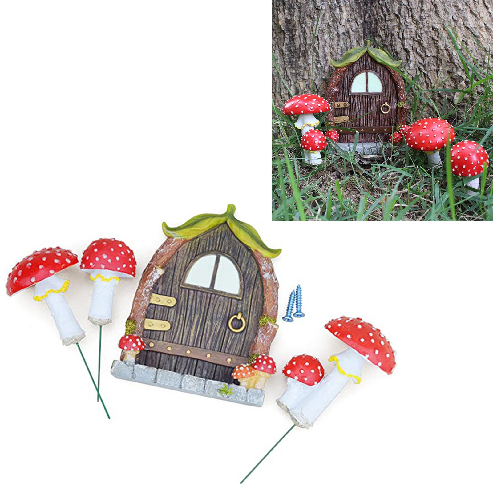 Window and Door Tree Decoration Glow in Dark Resin Mushroom Garden Decoration view 5