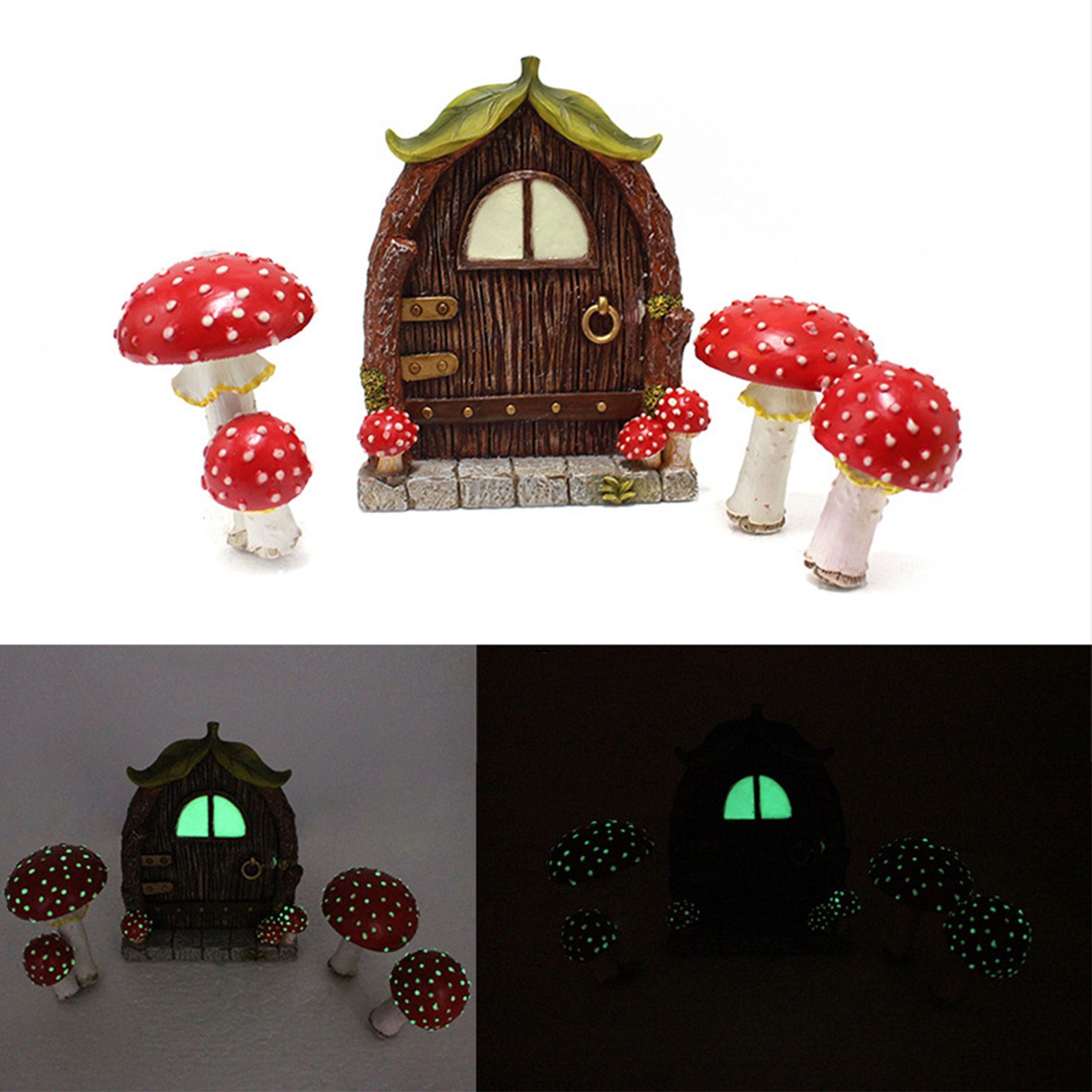 Window and Door Tree Decoration Glow in Dark Resin Mushroom Garden Decoration view 6