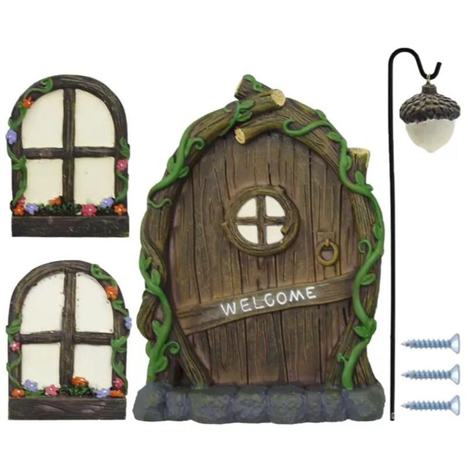 Miniature Window Door Decoration Set Resin Glow Fairy Window Door Sculpture view 3