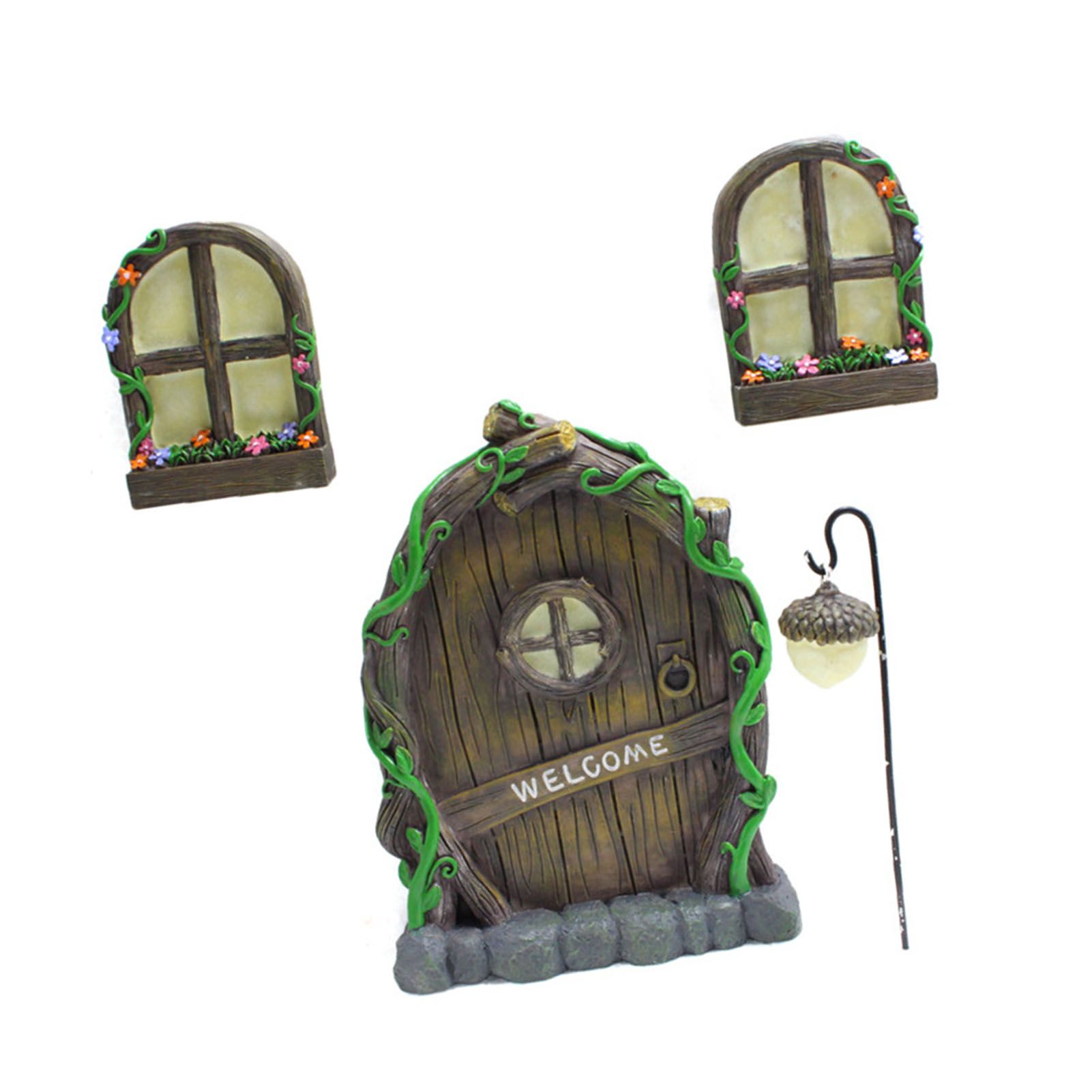 Miniature Window Door Decoration Set Resin Glow Fairy Window Door Sculpture view 4