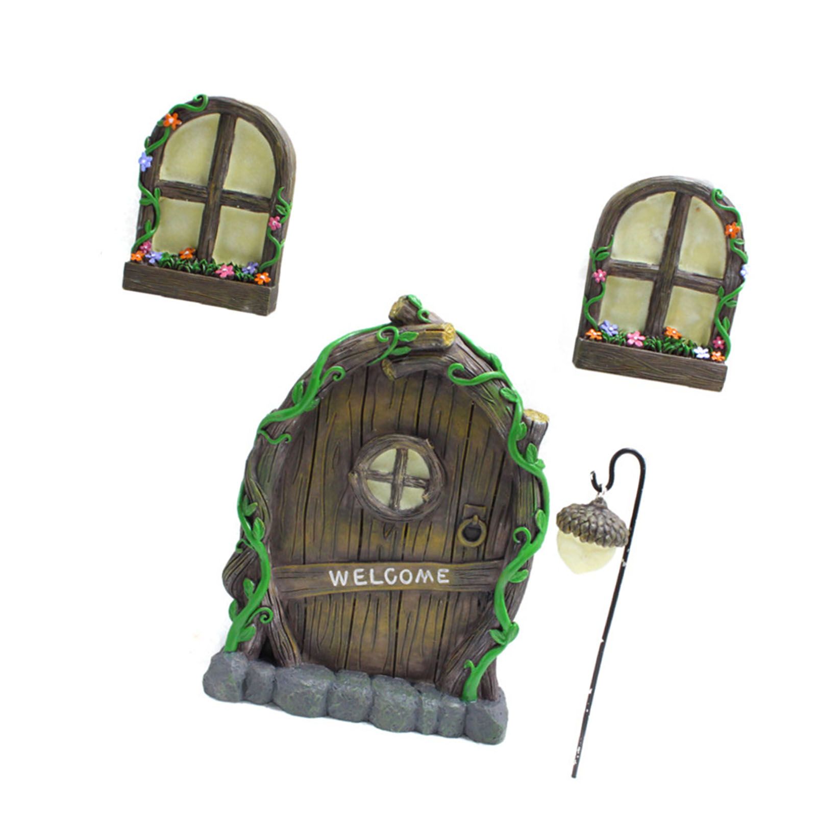 Miniature Window Door Decoration Set Resin Glow Fairy Window Door Sculpture view 6