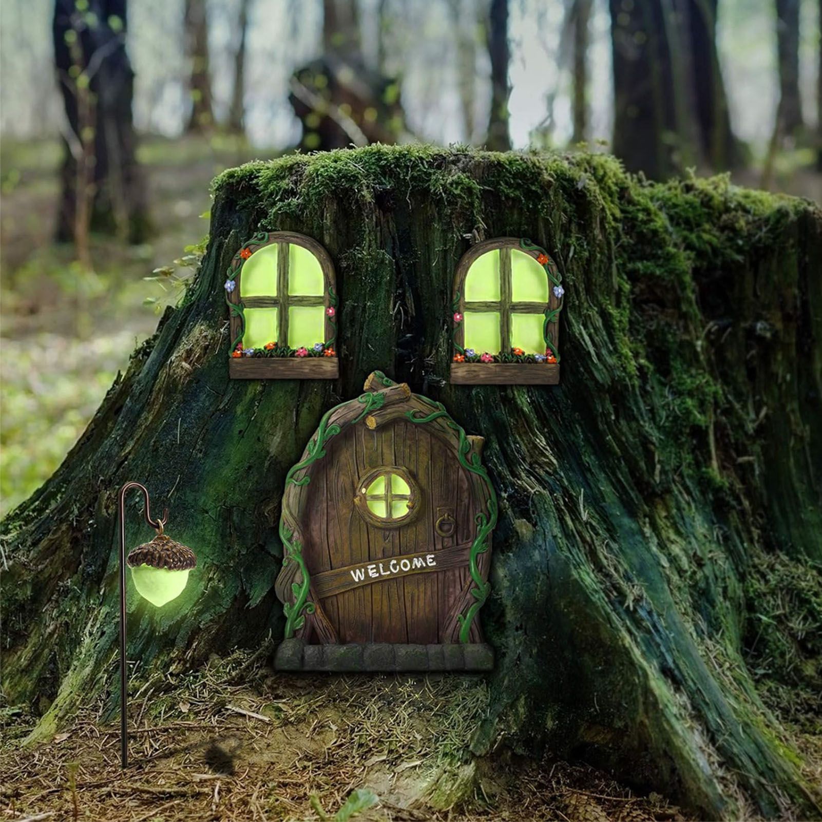 Miniature Window Door Decoration Set Resin Glow Fairy Window Door Sculpture view 8