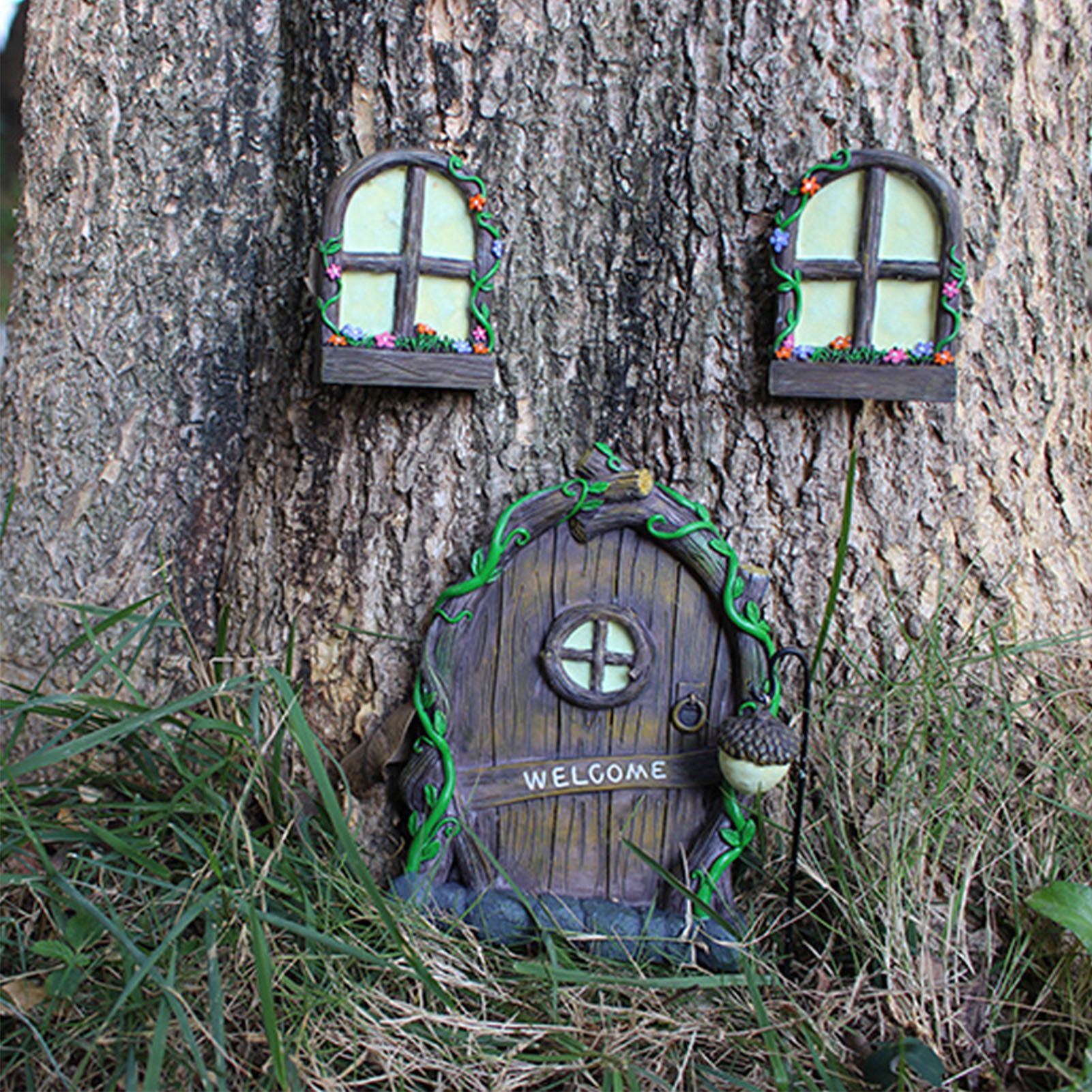 Miniature Window Door Decoration Set Resin Glow Fairy Window Door Sculpture view 9