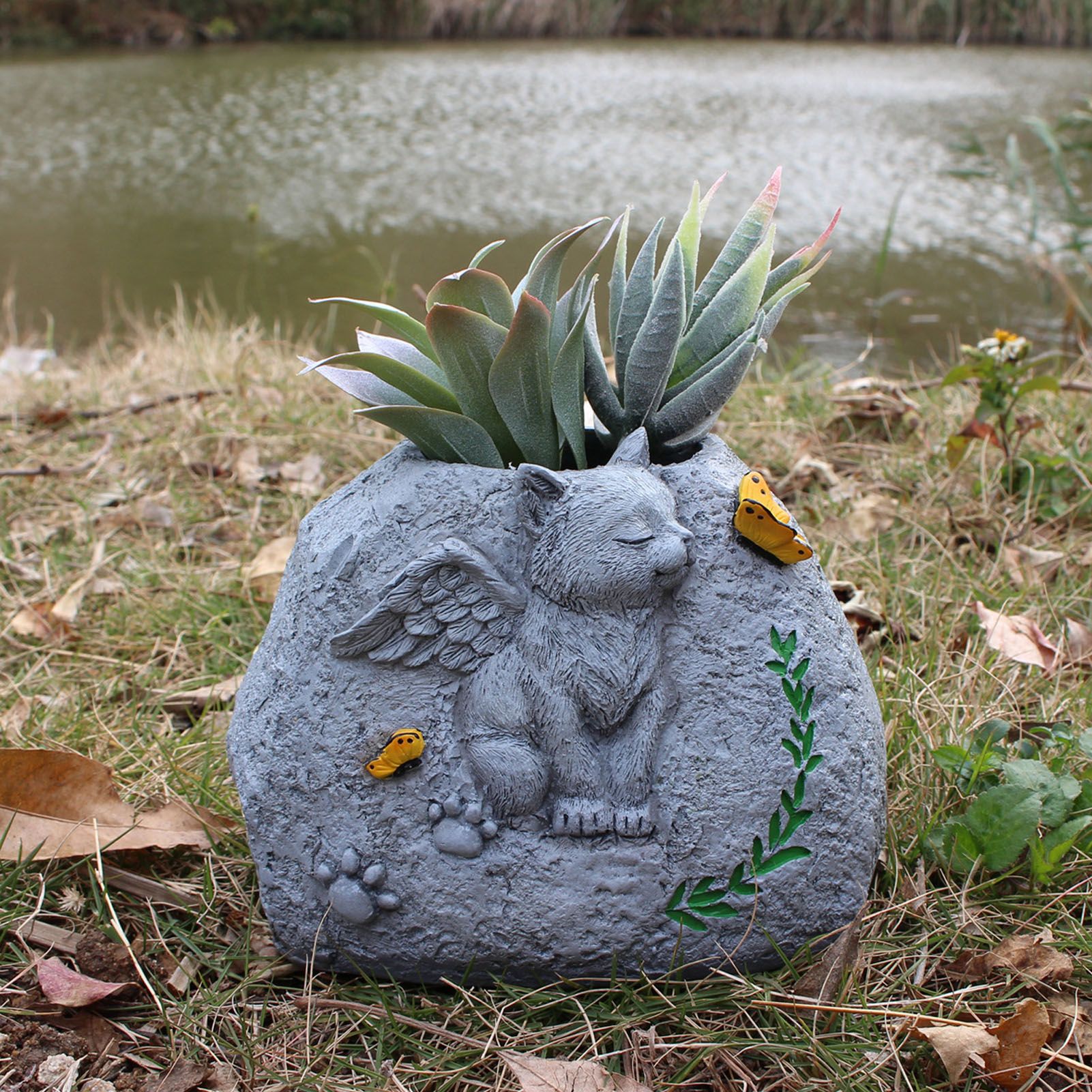 Innovative Angel Cat Succulent Small Planter Pet Memorial Garden Animal view 9
