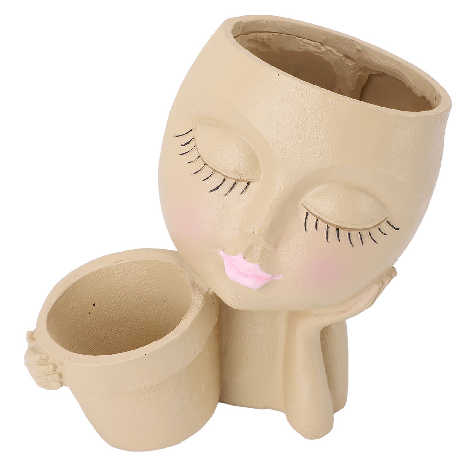 Face Planter Resin Fade Proof Unique Face Succulent Pot with Drainage Hole for — image 1