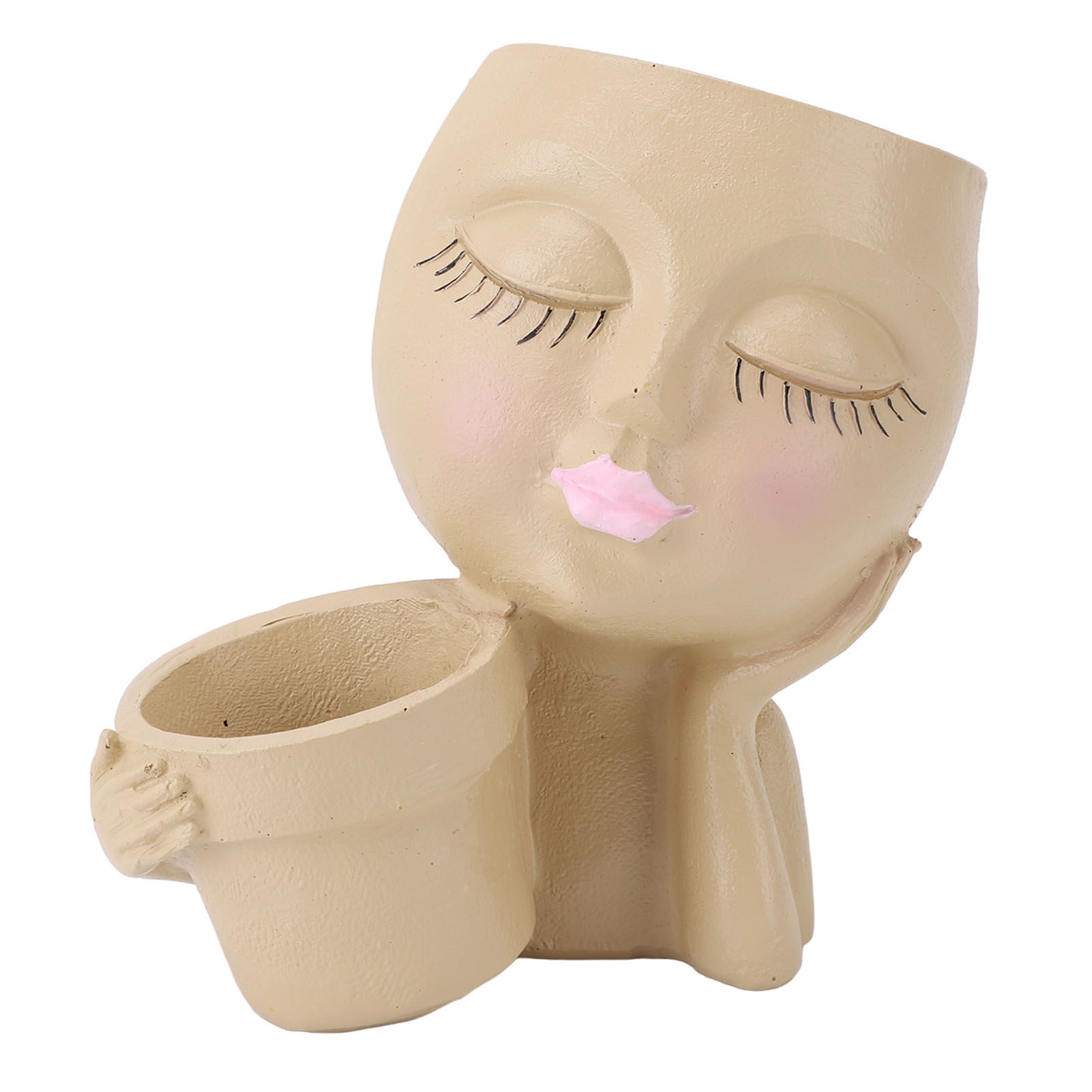 Face Planter Resin Fade Proof Unique Face Succulent Pot with Drainage Hole for view 3