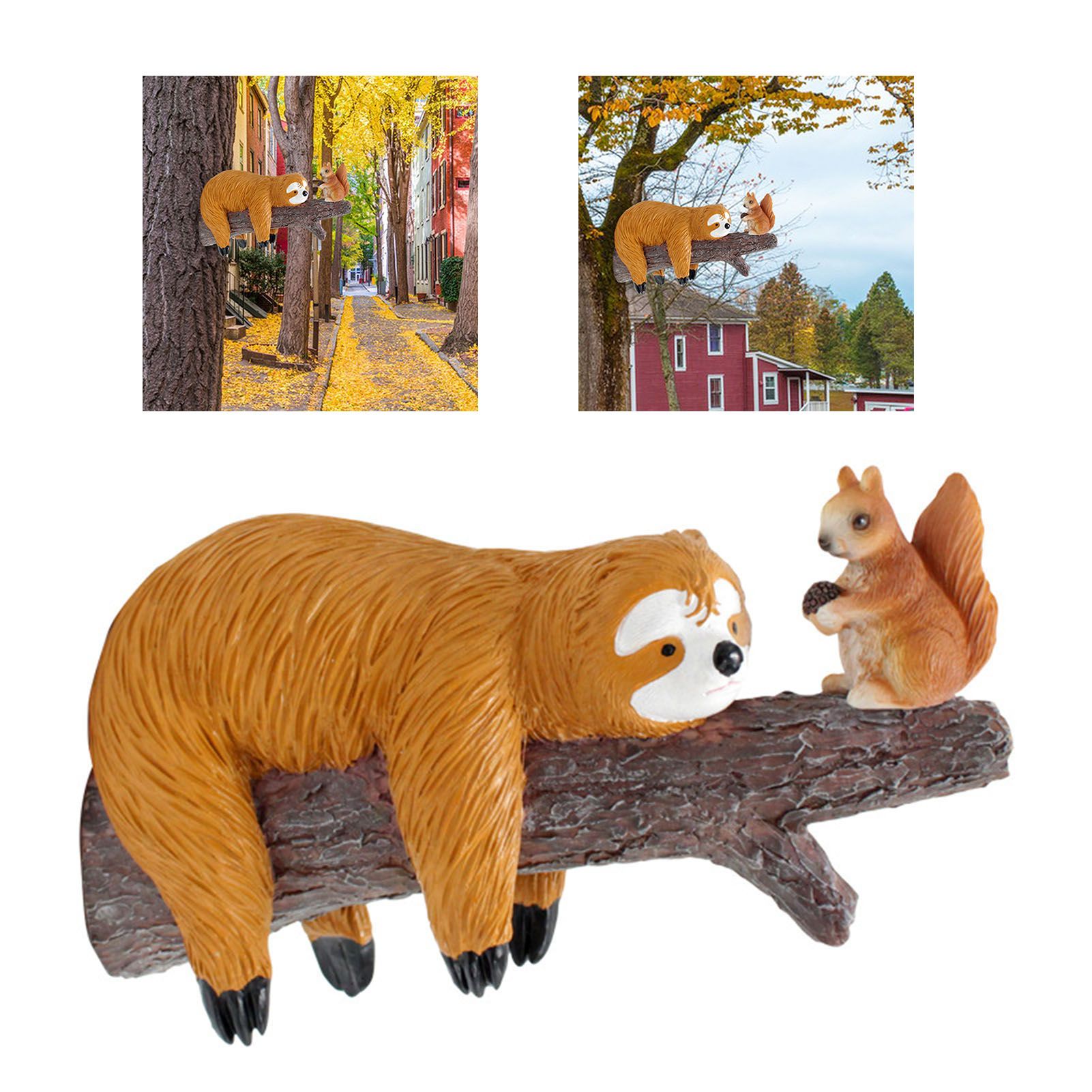 Sloth and Squirrel Tree Hugger Funny Cute Resin Sloth Napping Hanging view 8