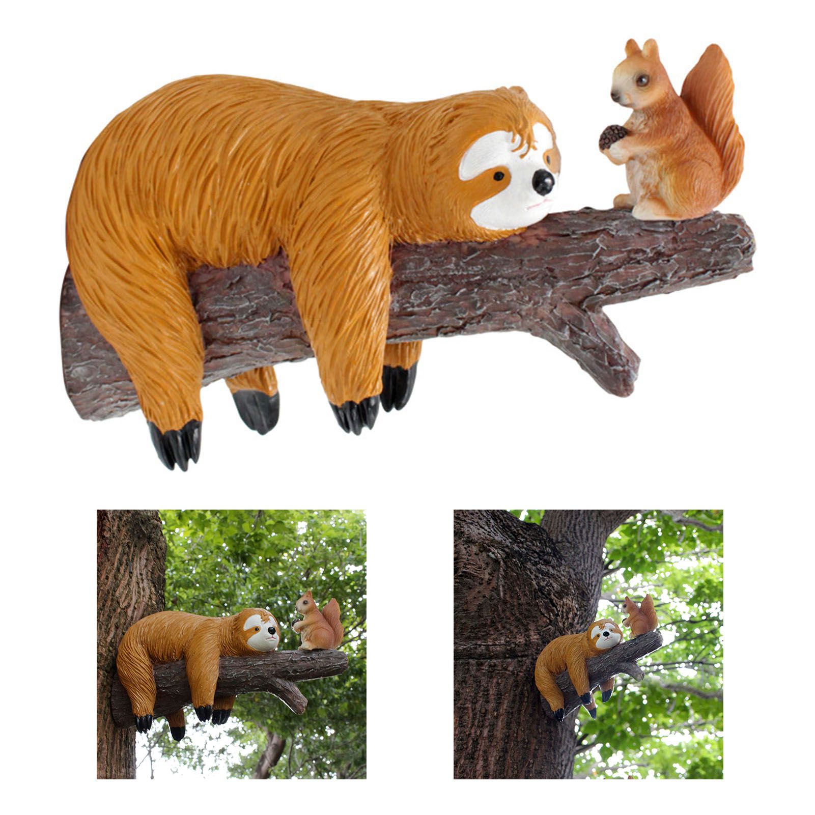 Sloth and Squirrel Tree Hugger Funny Cute Resin Sloth Napping Hanging view 9